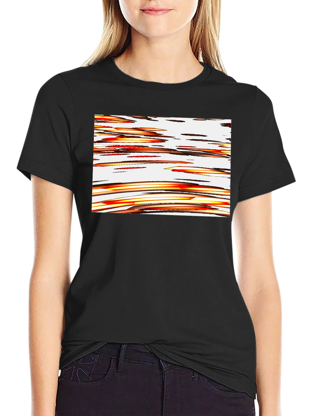 Abstract Stripe Graphic Black T-Shirt