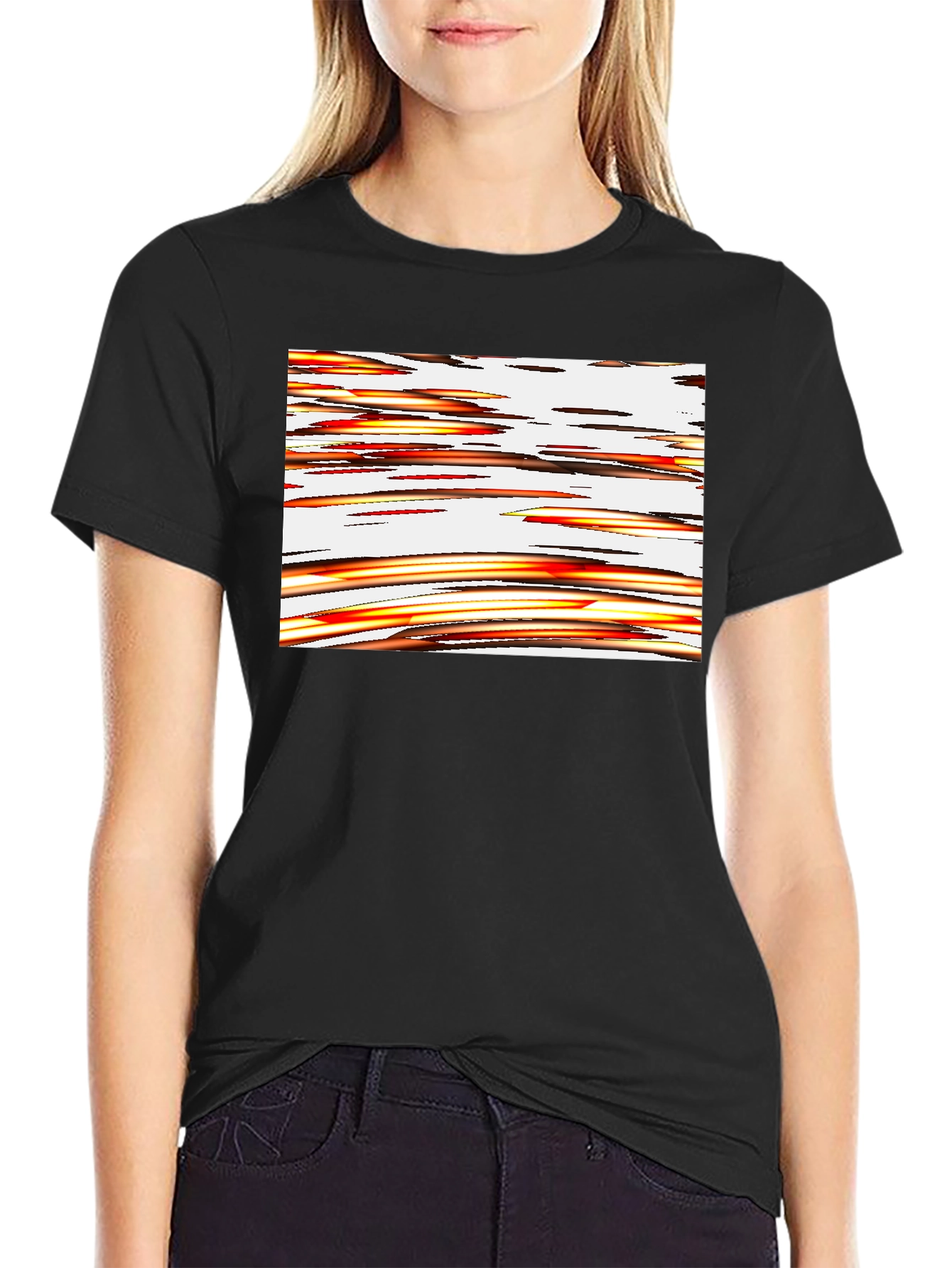 Abstract Stripe Graphic Black T-Shirt