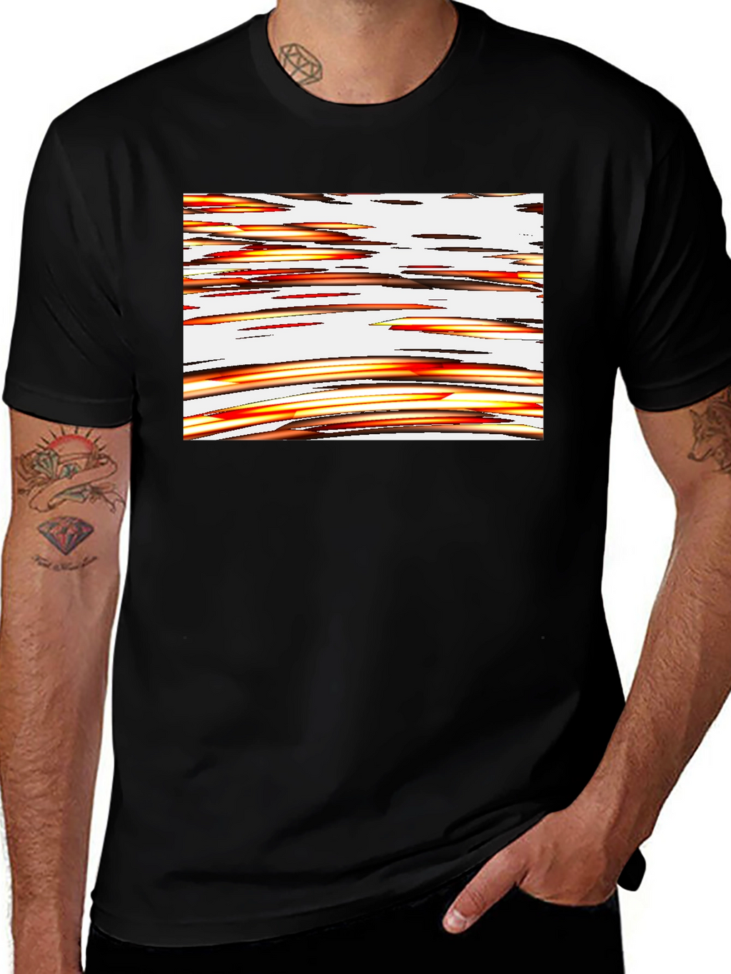 Abstract Stripe Graphic Black T-Shirt