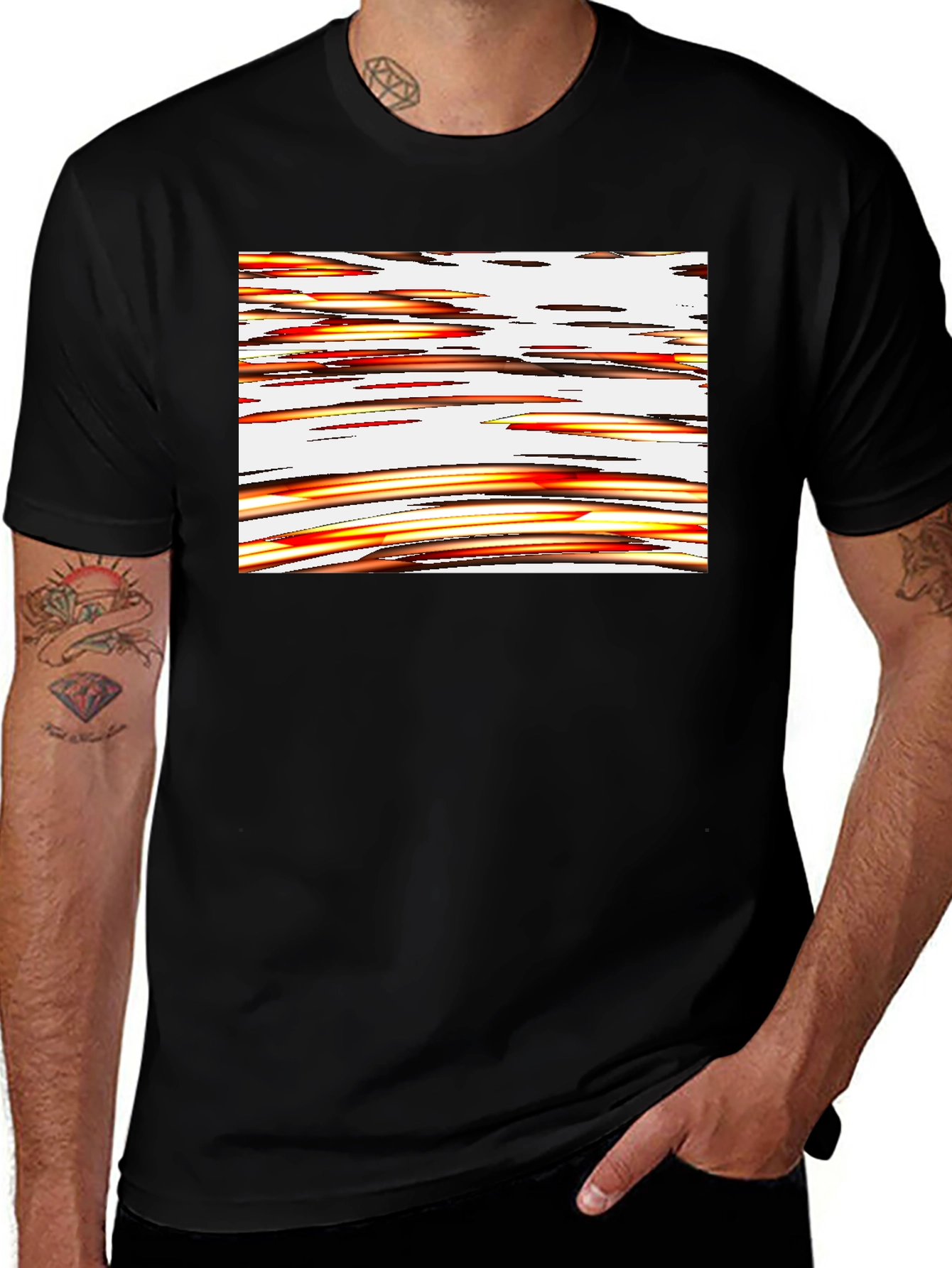 Abstract Stripe Graphic Black T-Shirt