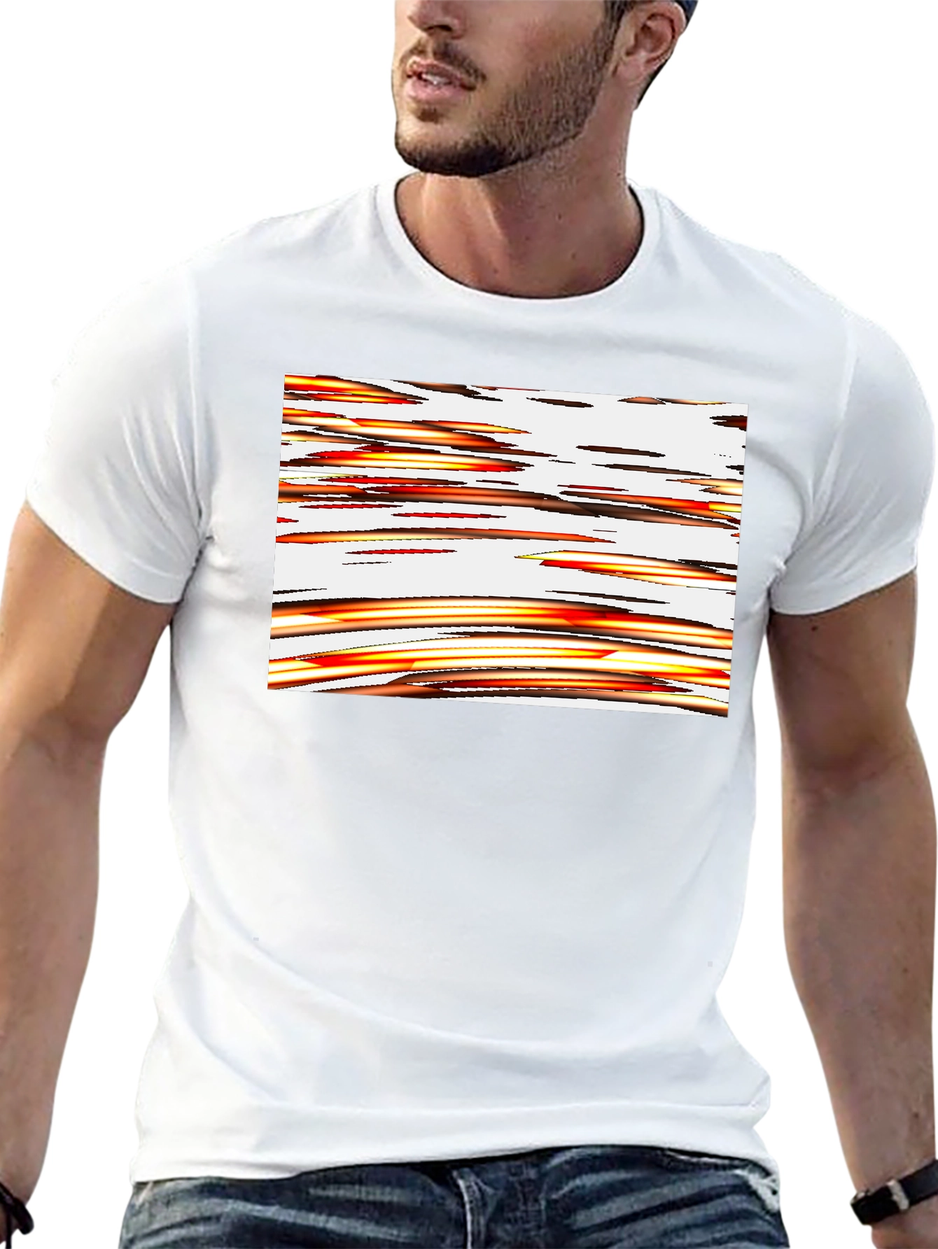 Abstract Stripe Graphic Black T-Shirt