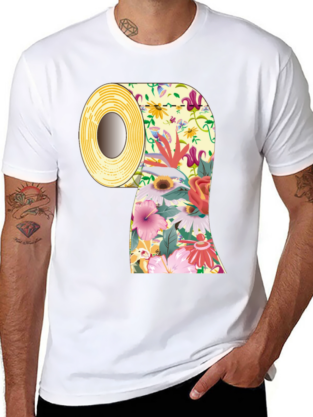Floral Toilet Paper Roll Graphic T-Shirt