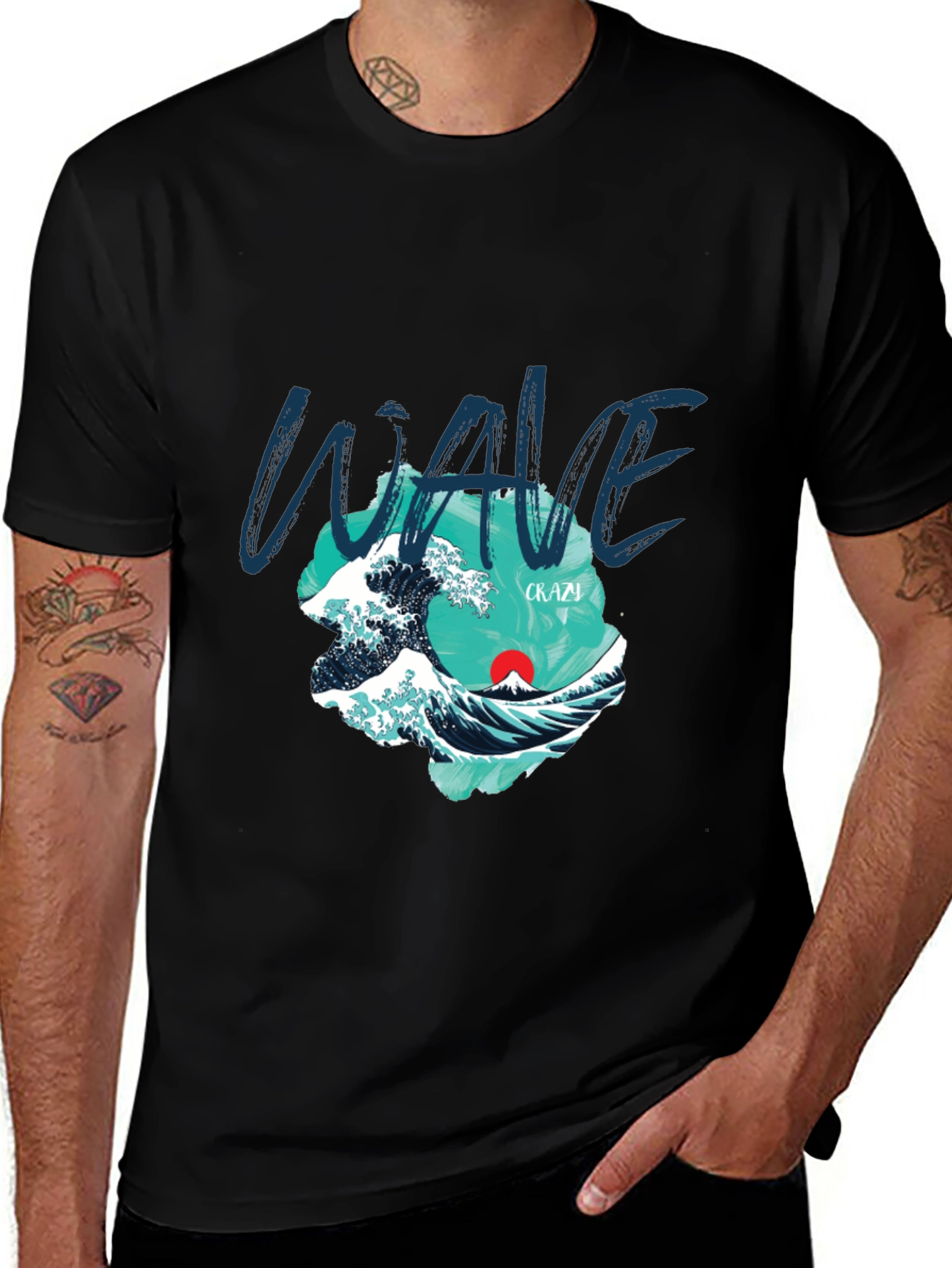 Wave Graphic Print Crew Neck T-Shirt