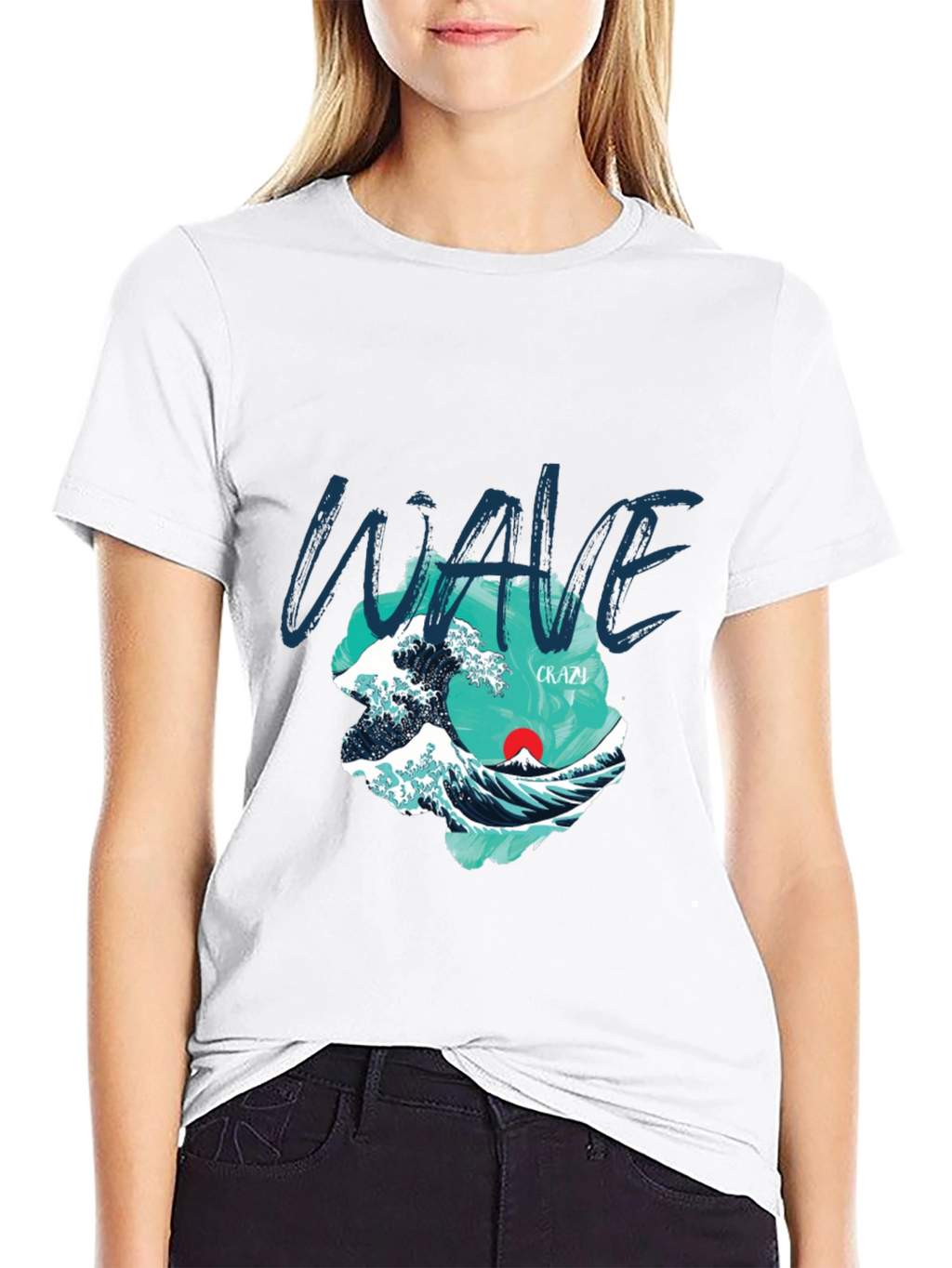 Wave Graphic Print Crew Neck T-Shirt