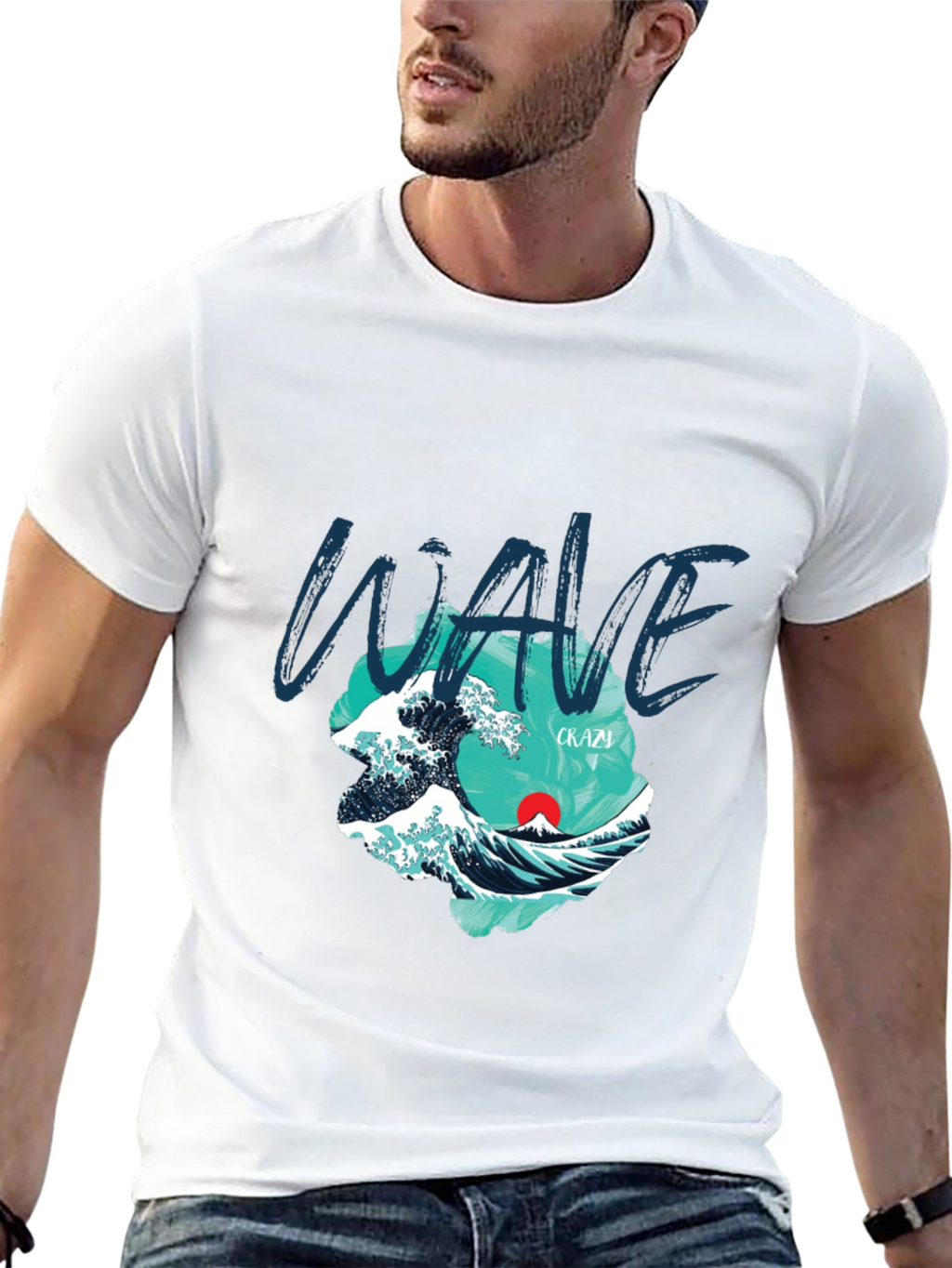 Wave Graphic Print Crew Neck T-Shirt