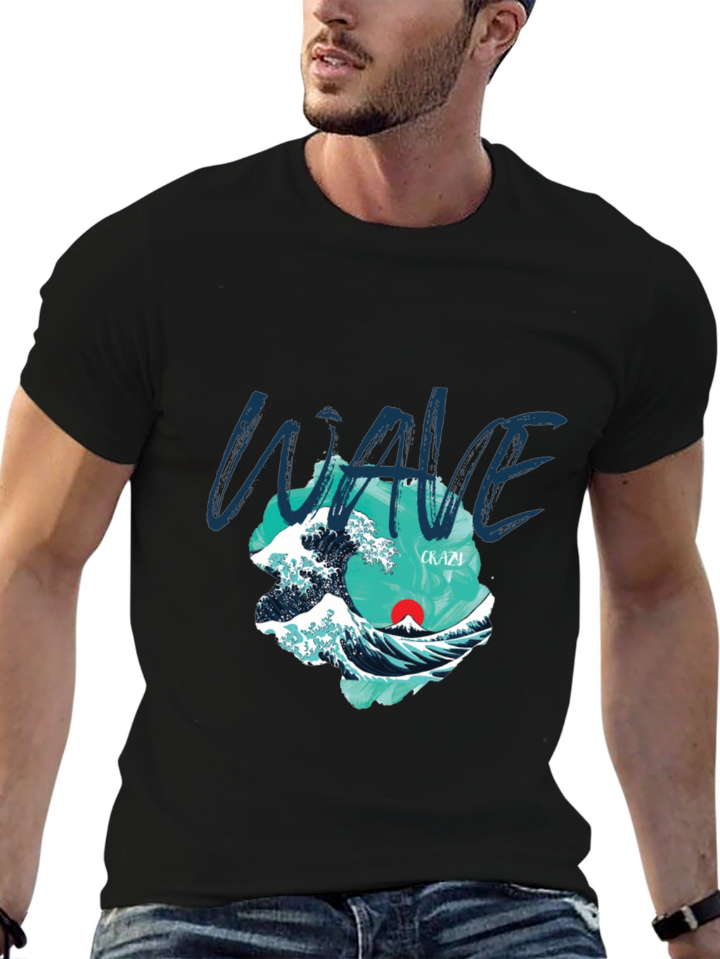 Wave Graphic Print Crew Neck T-Shirt
