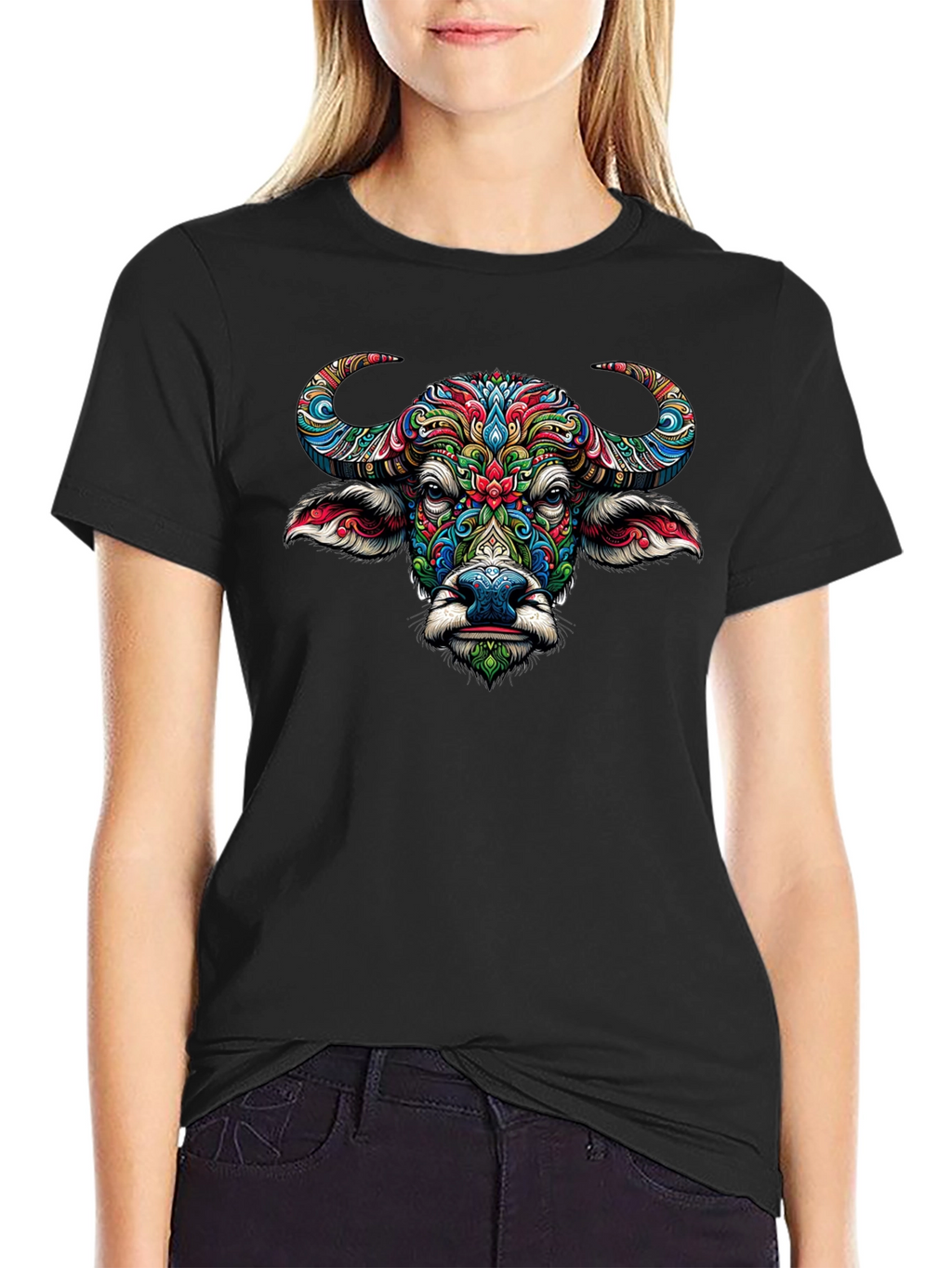 Vibrant Buffalo Graphic Tee - Artistic Animal Design