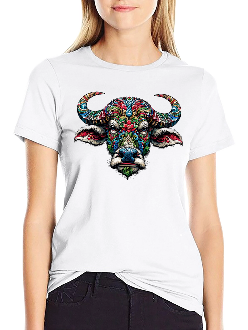 Vibrant Buffalo Graphic Tee - Artistic Animal Design