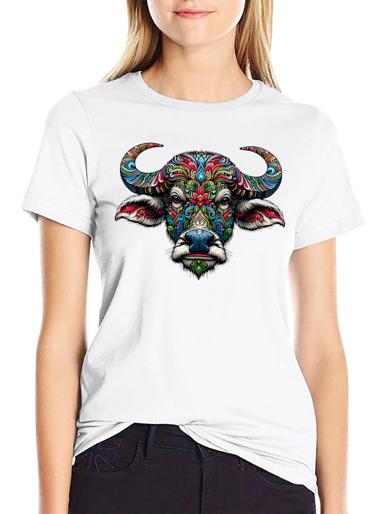 Vibrant Buffalo Graphic Tee - Artistic Animal Design