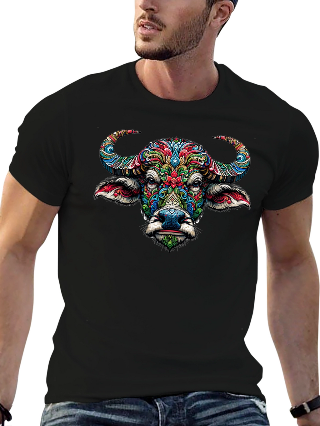 Vibrant Buffalo Graphic Tee - Artistic Animal Design