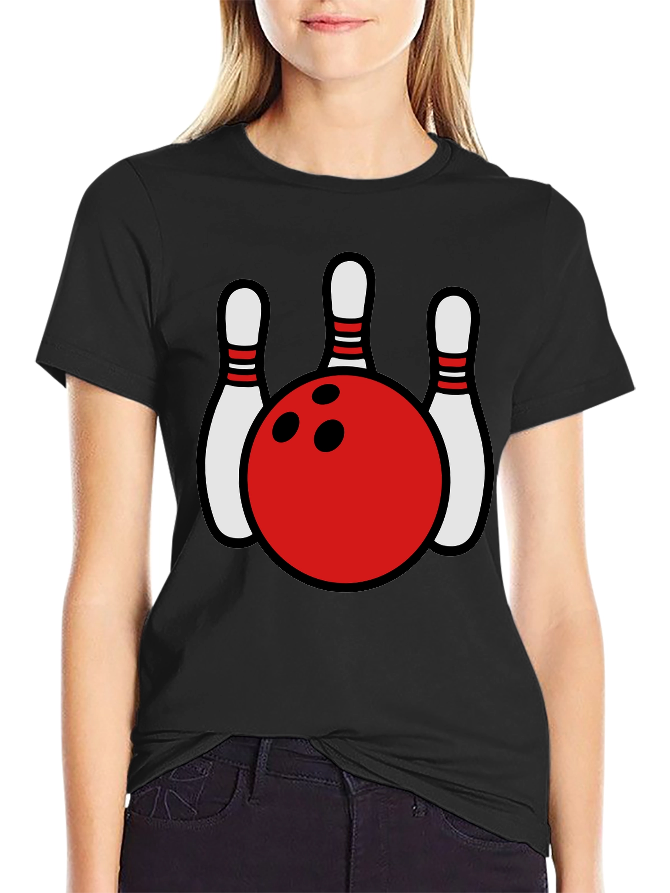 Bowling Ball and Pins Graphic Tee - Classic Strike Design