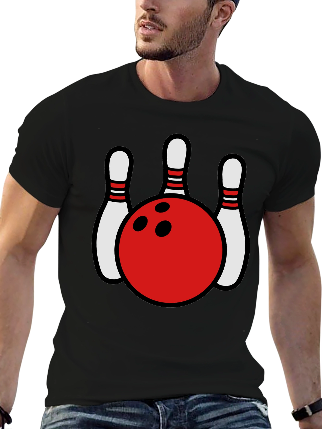 Bowling Ball and Pins Graphic Tee - Classic Strike Design