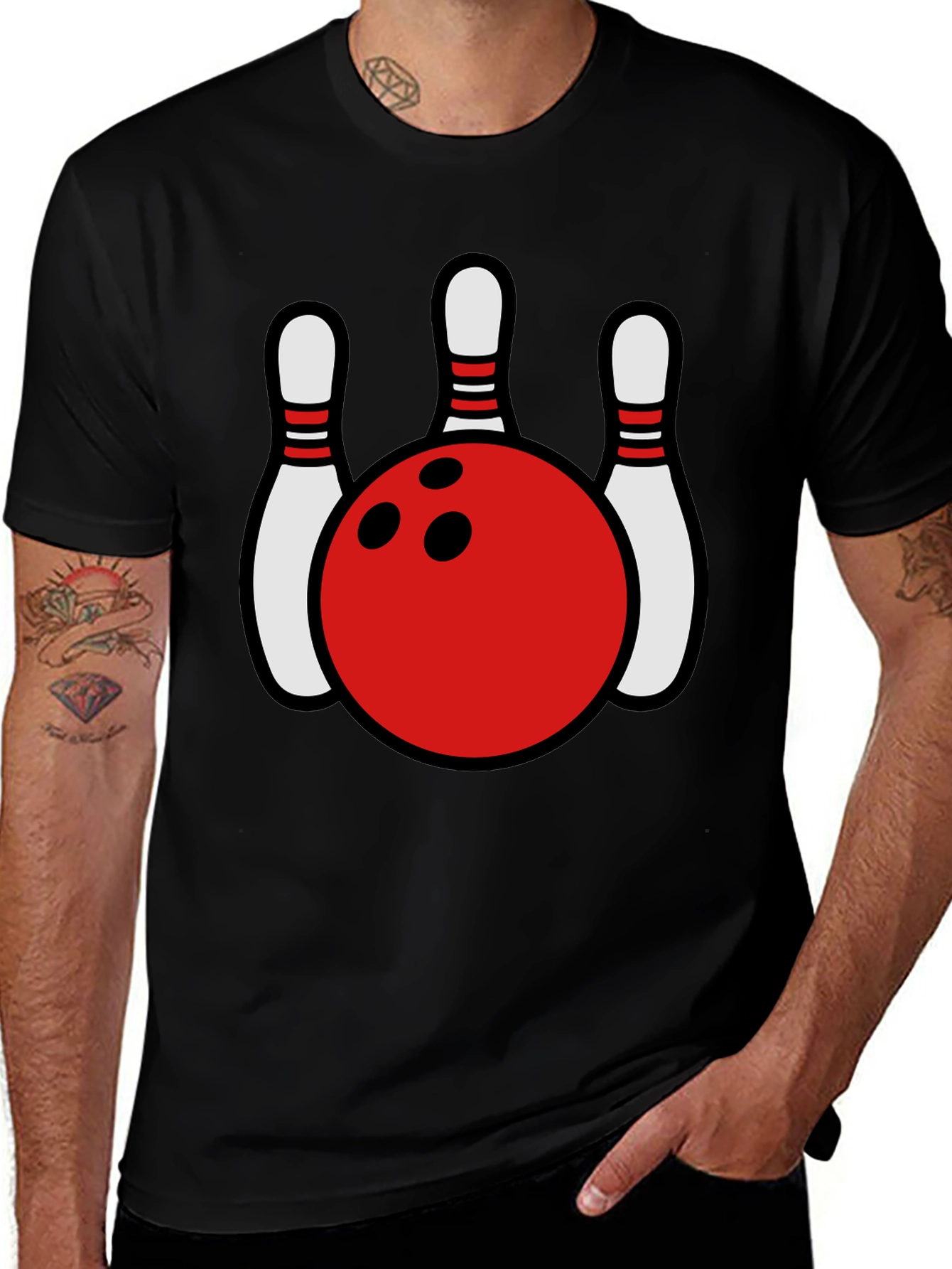 Bowling Ball and Pins Graphic Tee - Classic Strike Design