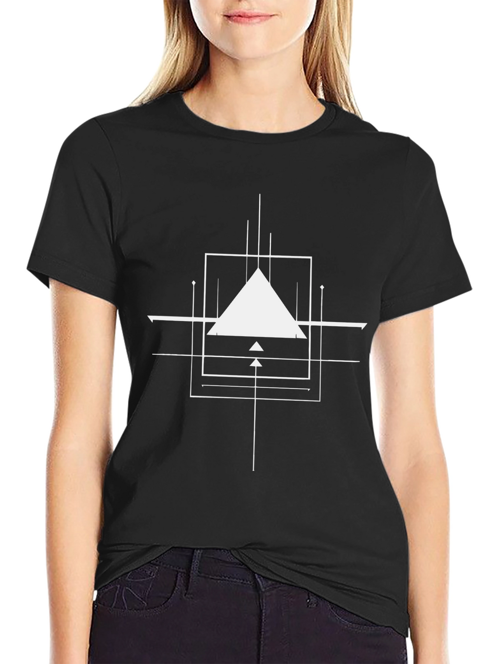 Geometric Design Black Cotton T-Shirt