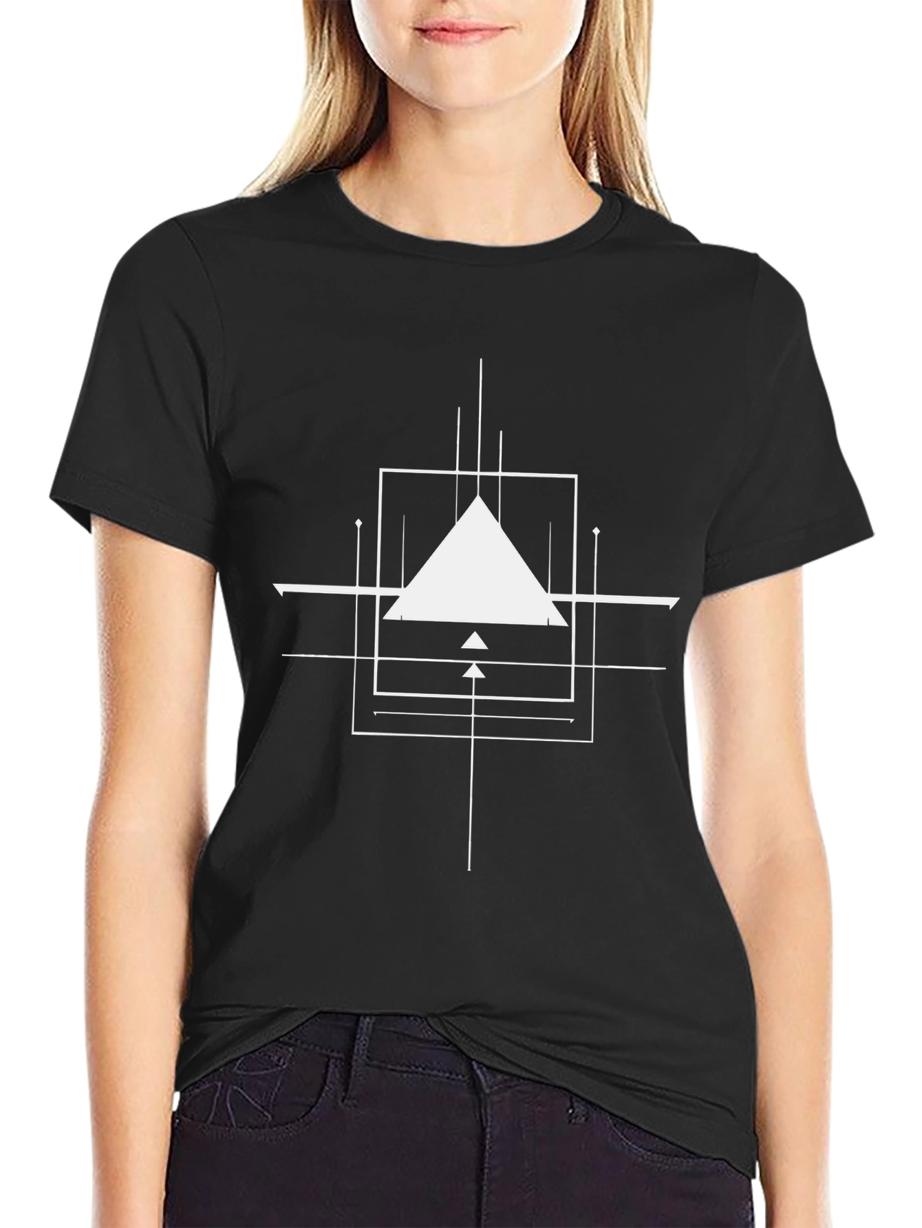 Geometric Design Black Cotton T-Shirt