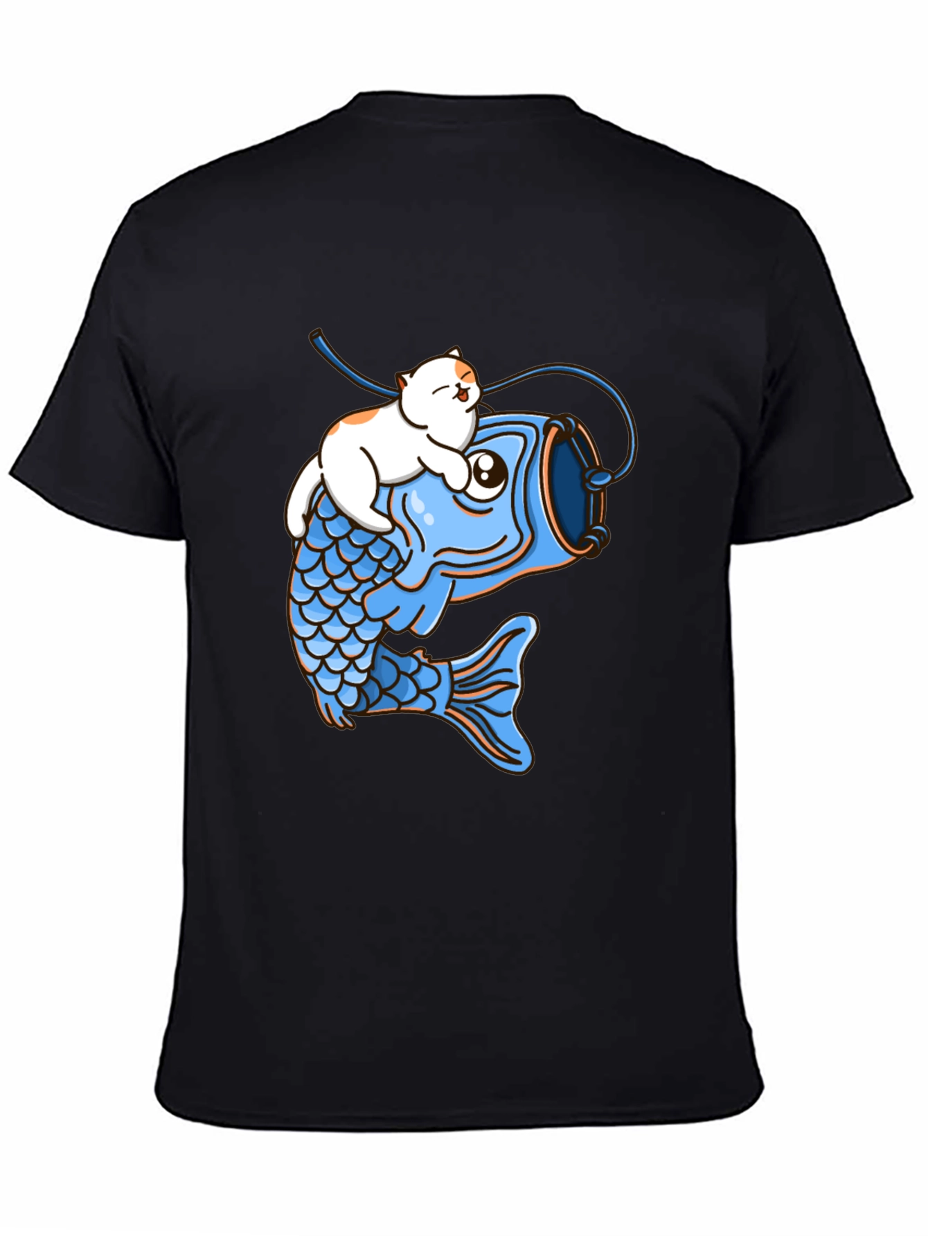 Cat Riding Fish Graphic T-Shirt