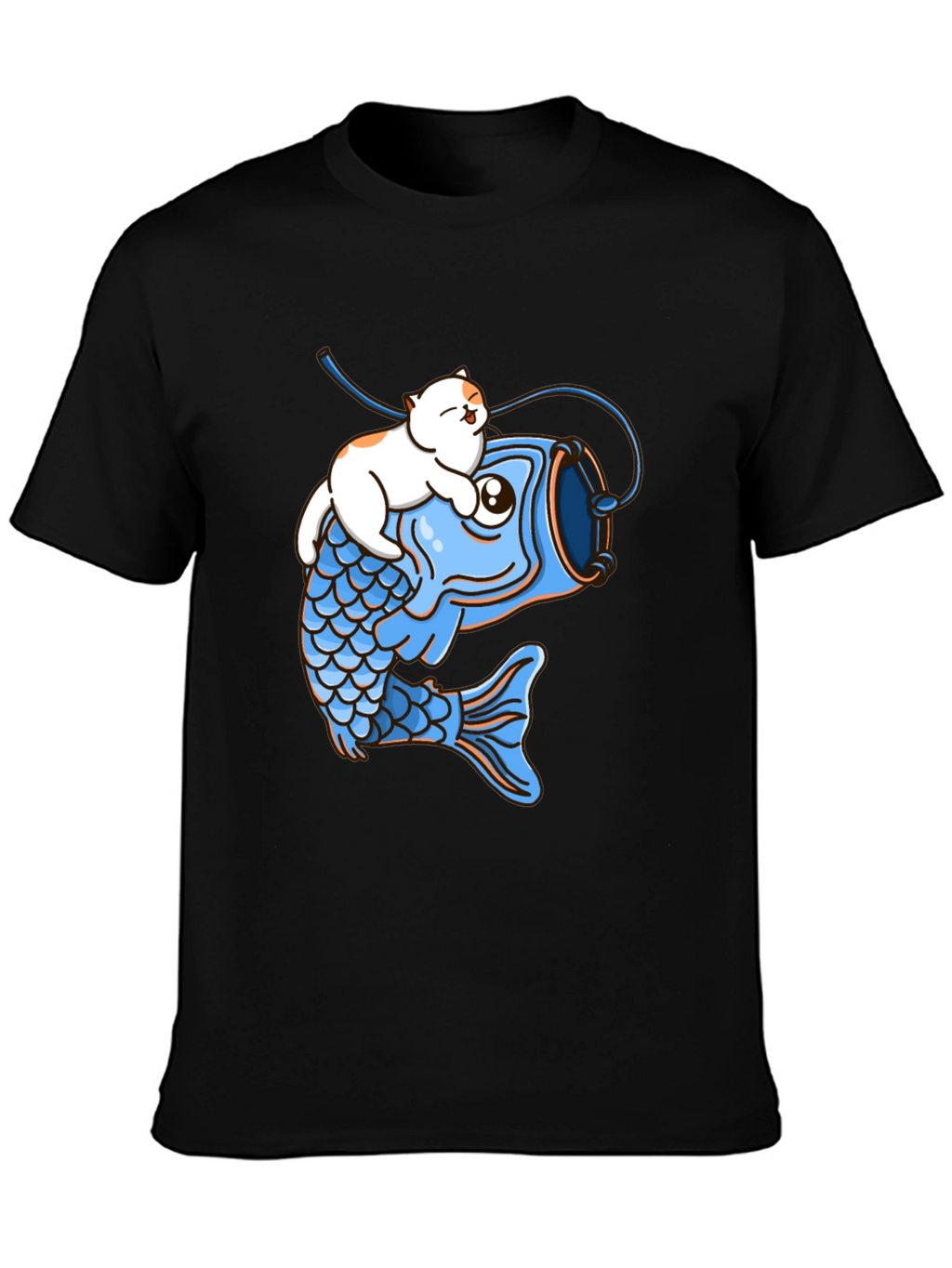 Cat Riding Fish Graphic T-Shirt