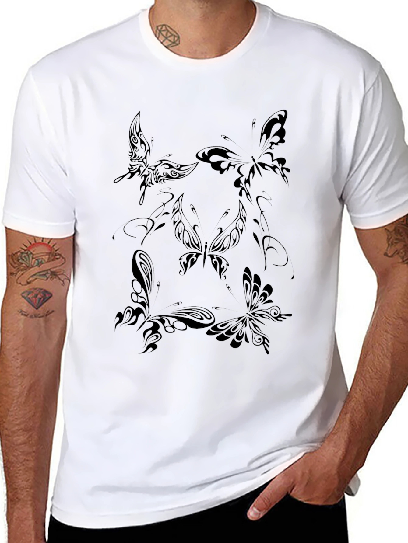 Butterfly Tattoo Graphic Black T-Shirt