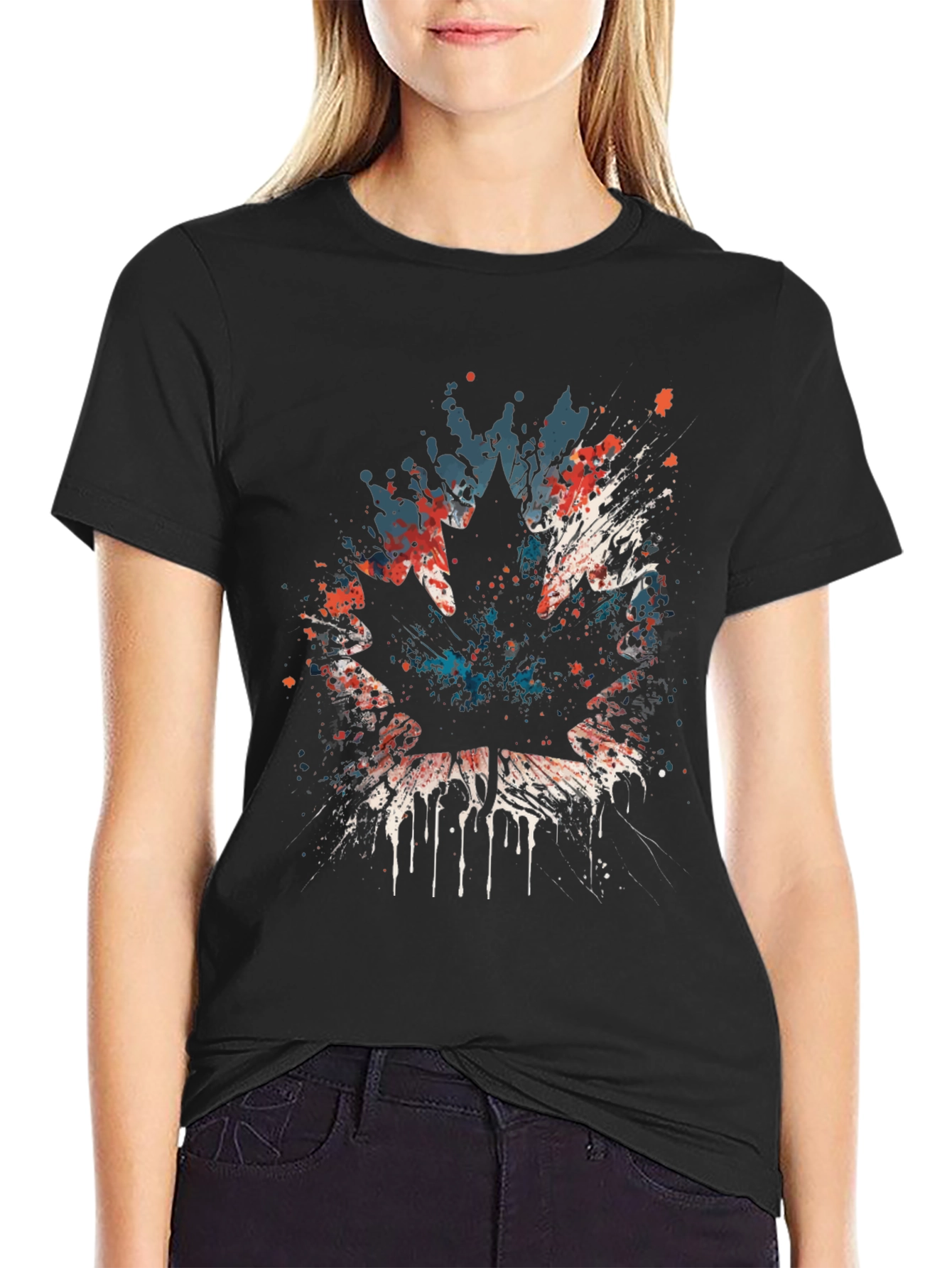 Maple Leaf Splatter Graphic T-Shirt