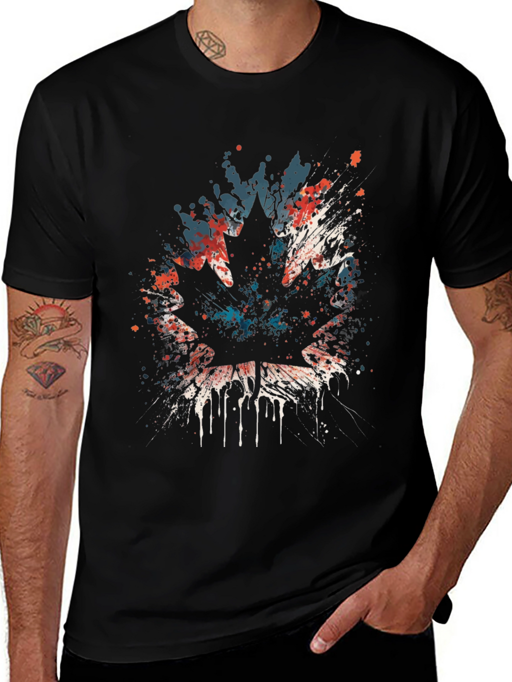 Maple Leaf Splatter Graphic T-Shirt