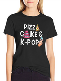 Pizza Cake & K-Pop Black Graphic T-Shirt