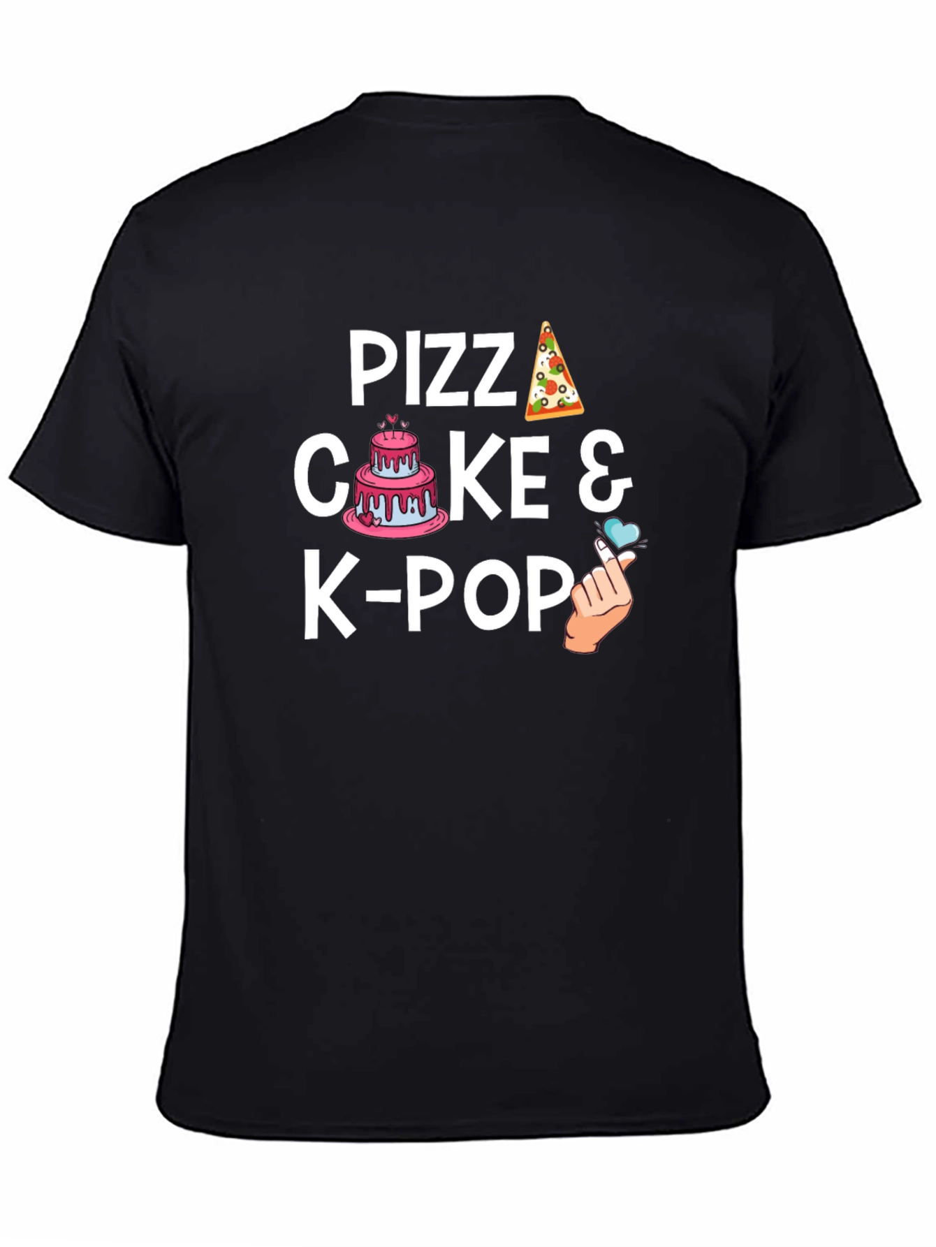 Pizza Cake & K-Pop Black Graphic T-Shirt