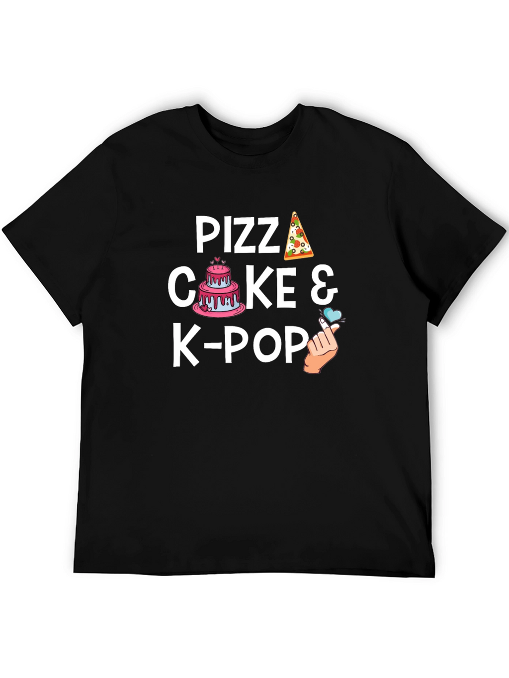 Pizza Cake & K-Pop Black Graphic T-Shirt