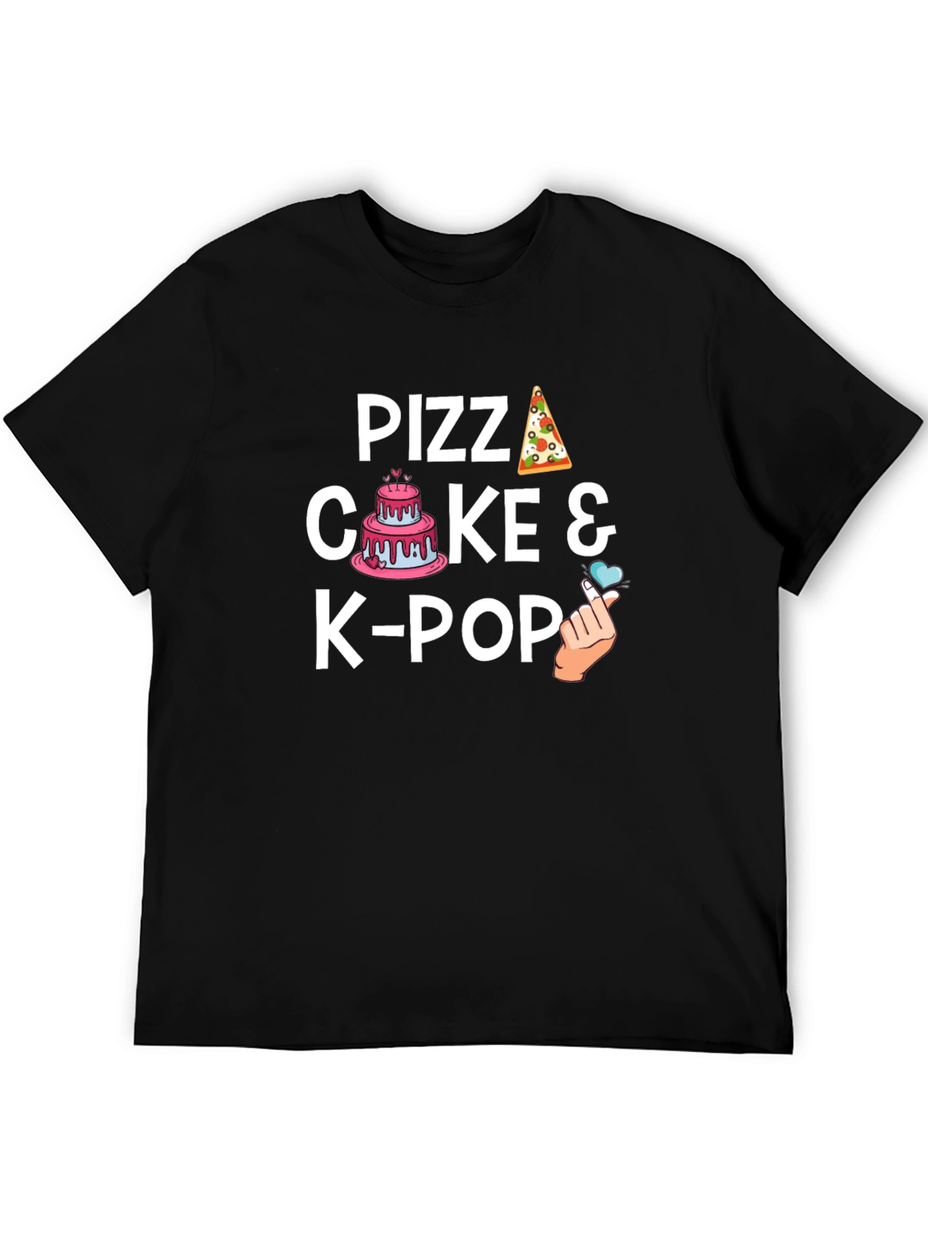 Pizza Cake & K-Pop Black Graphic T-Shirt