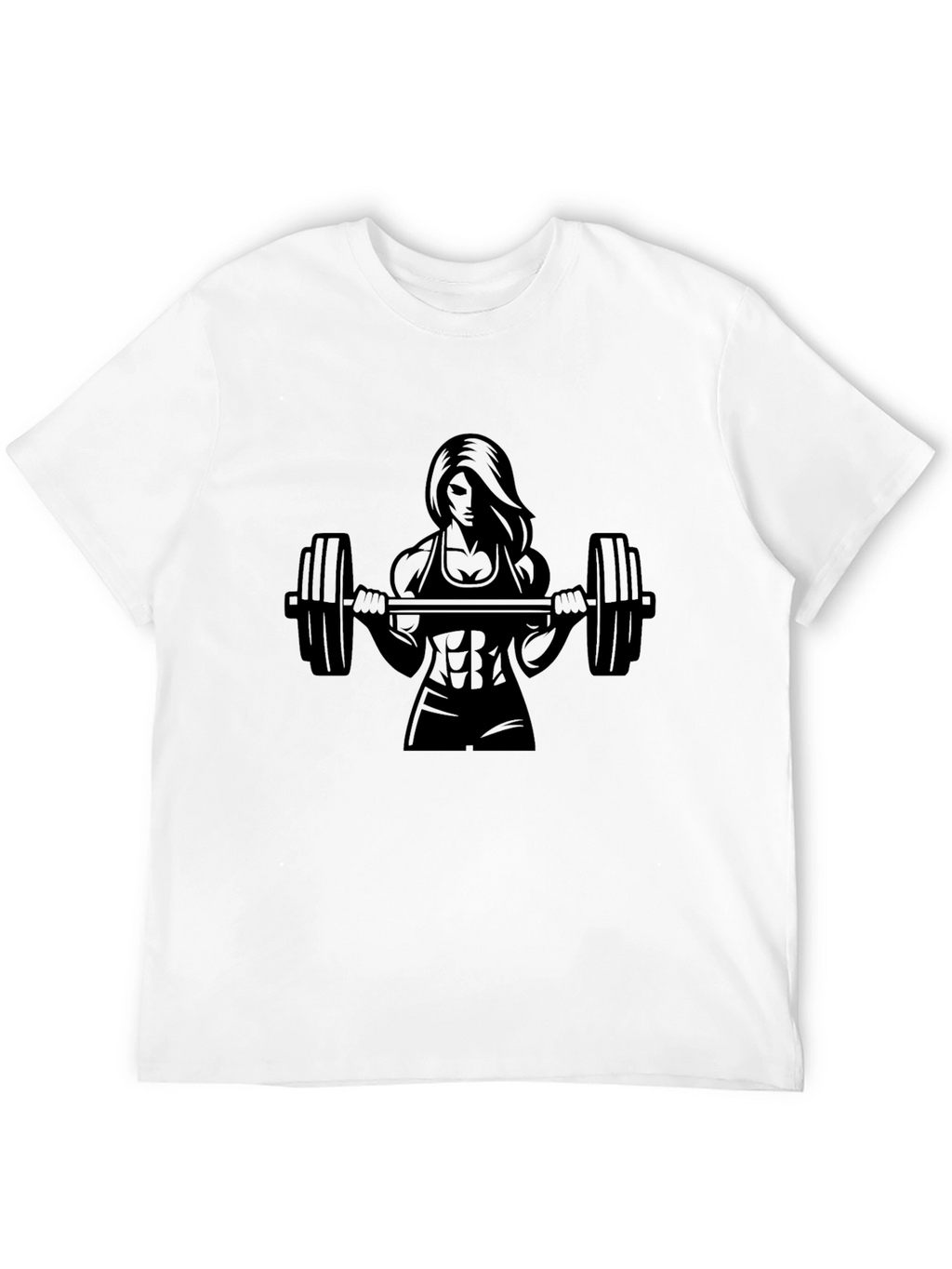 Fitness Woman Barbell Black Graphic Tee