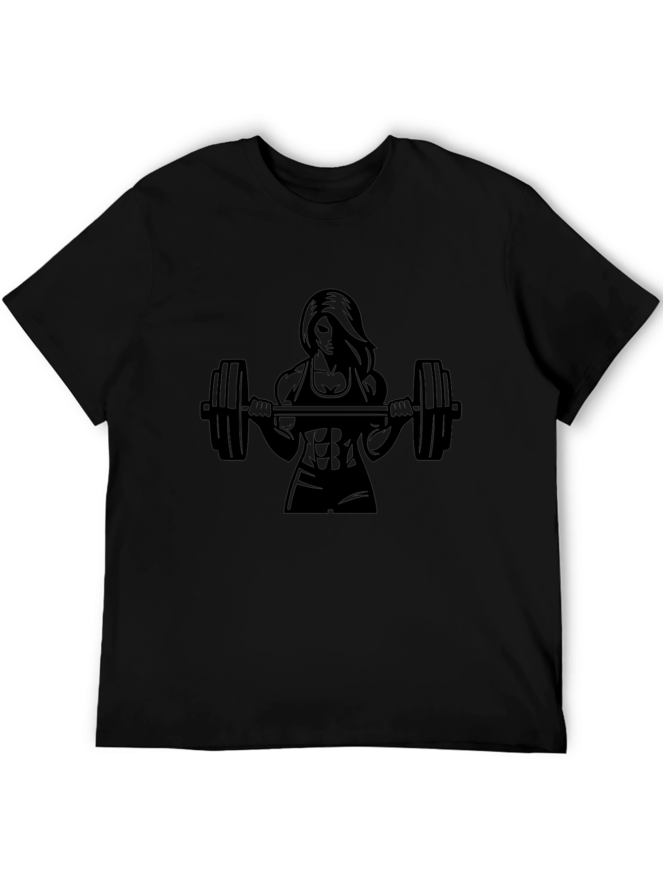 Fitness Woman Barbell Black Graphic Tee