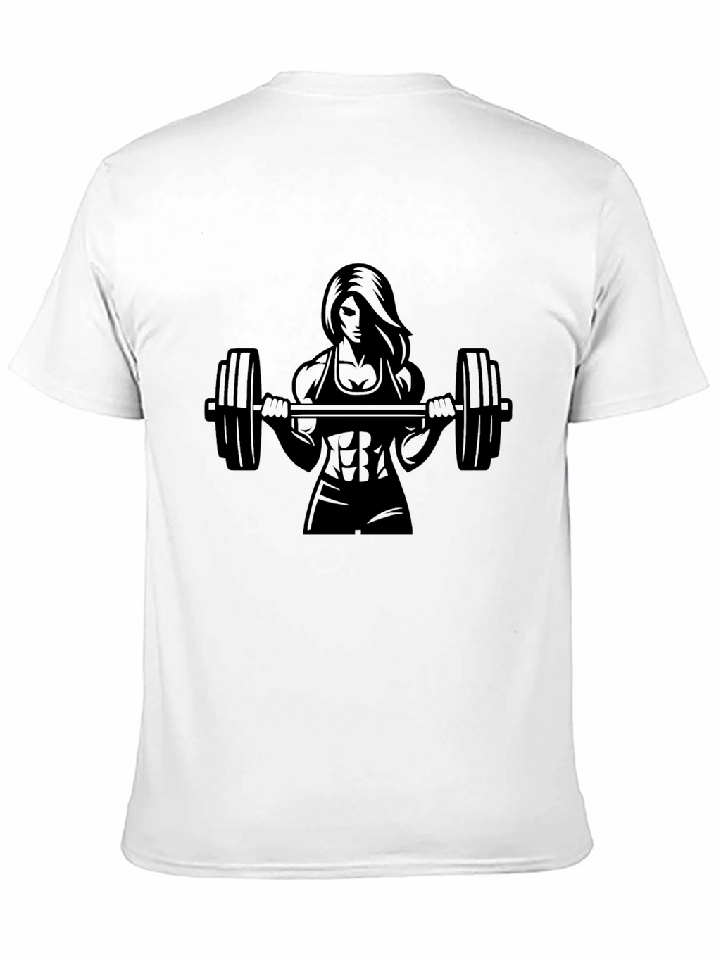 Fitness Woman Barbell Black Graphic Tee