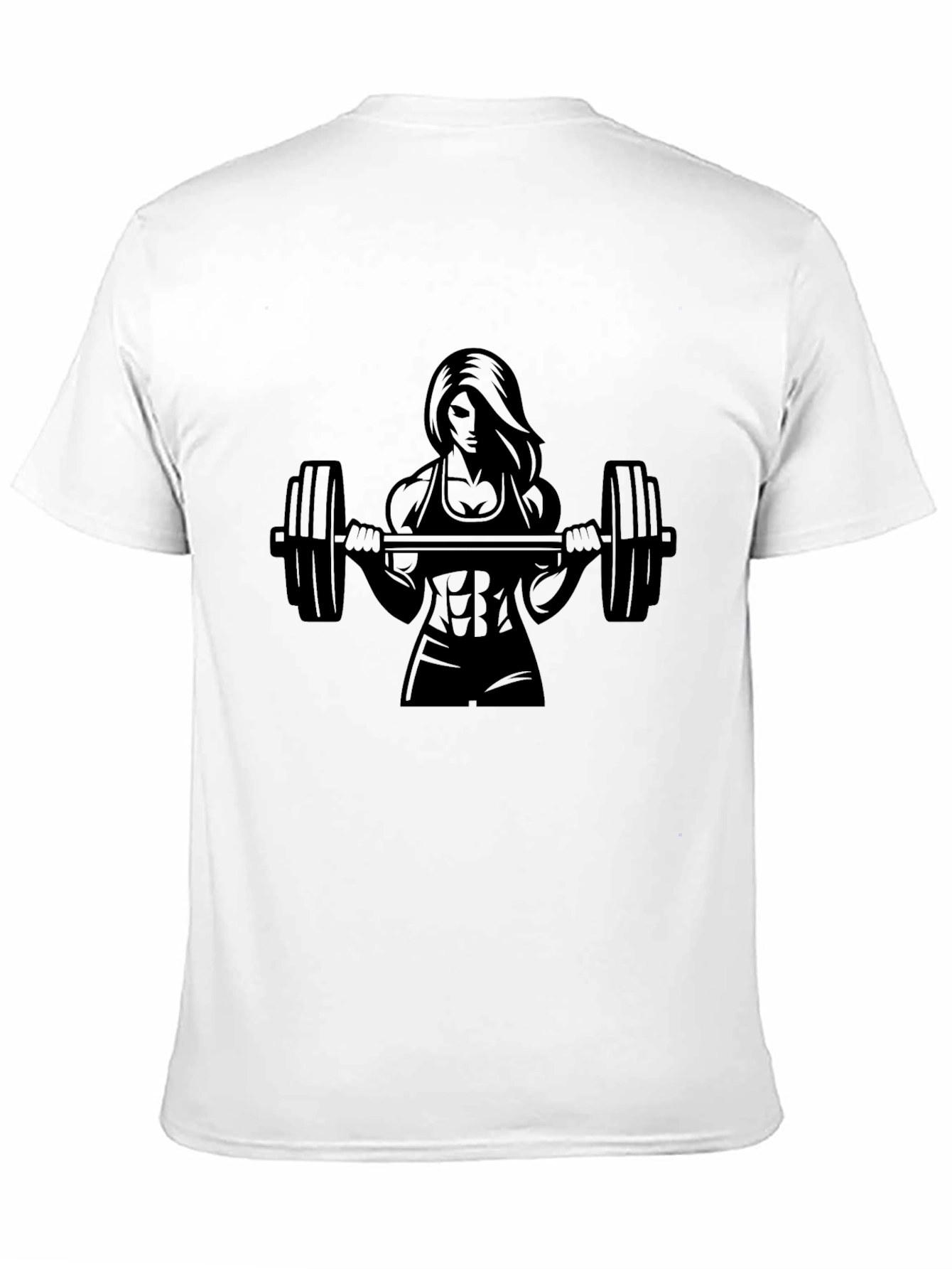 Fitness Woman Barbell Black Graphic Tee
