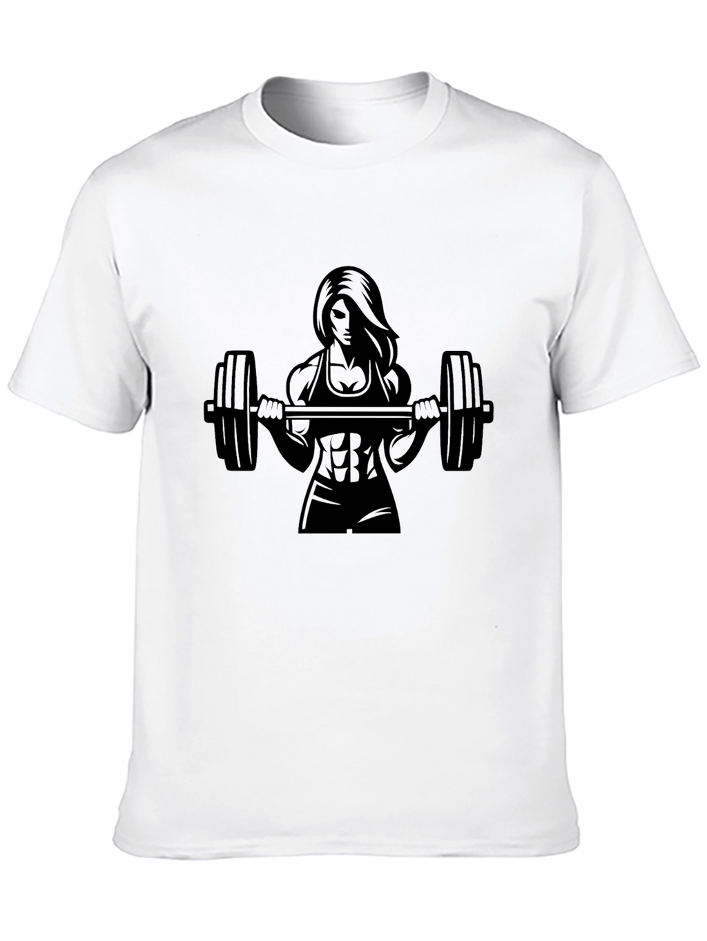 Fitness Woman Barbell Black Graphic Tee
