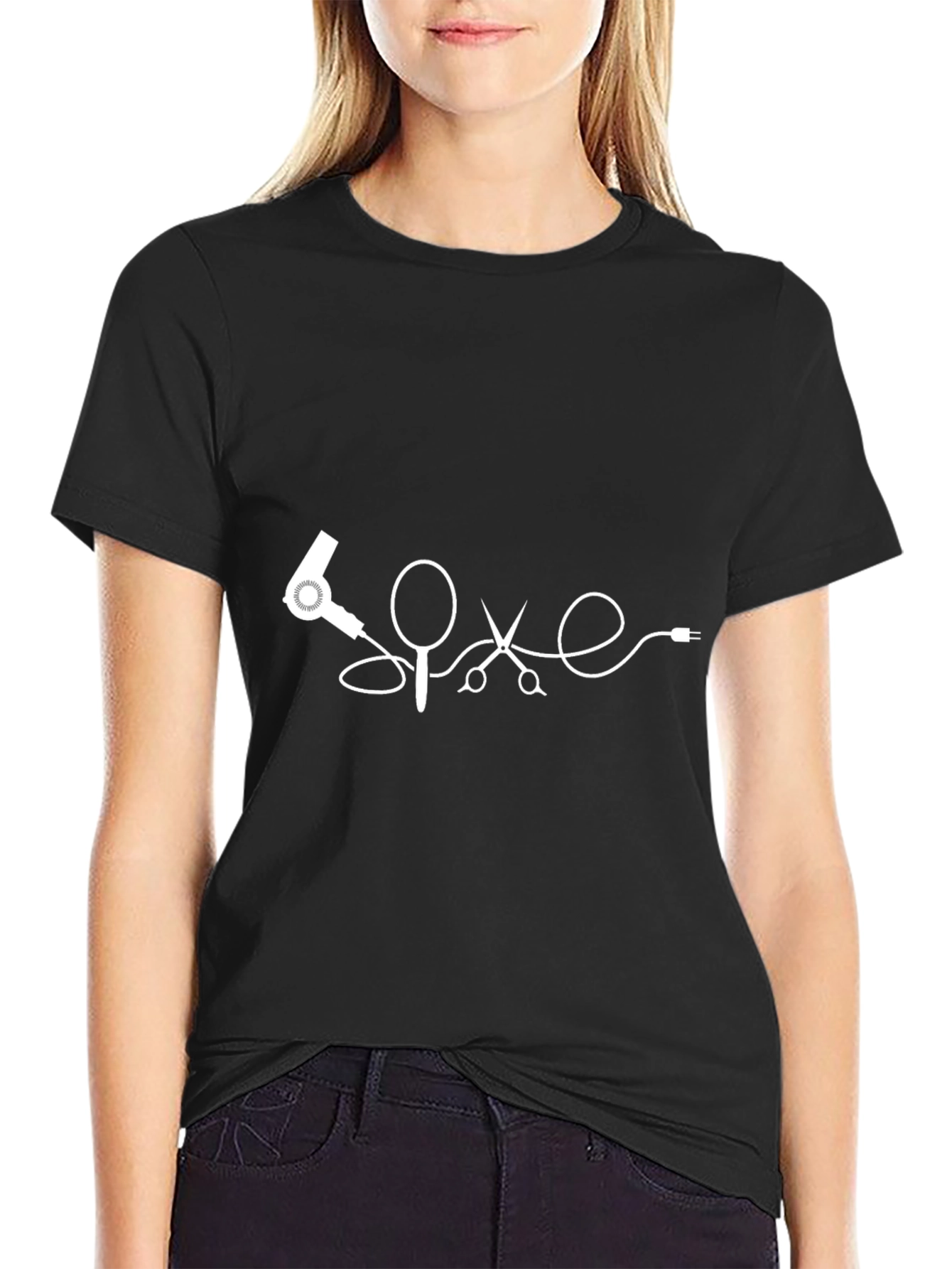 Hair Stylist T-Shirt: Hair Dryer Scissors Design