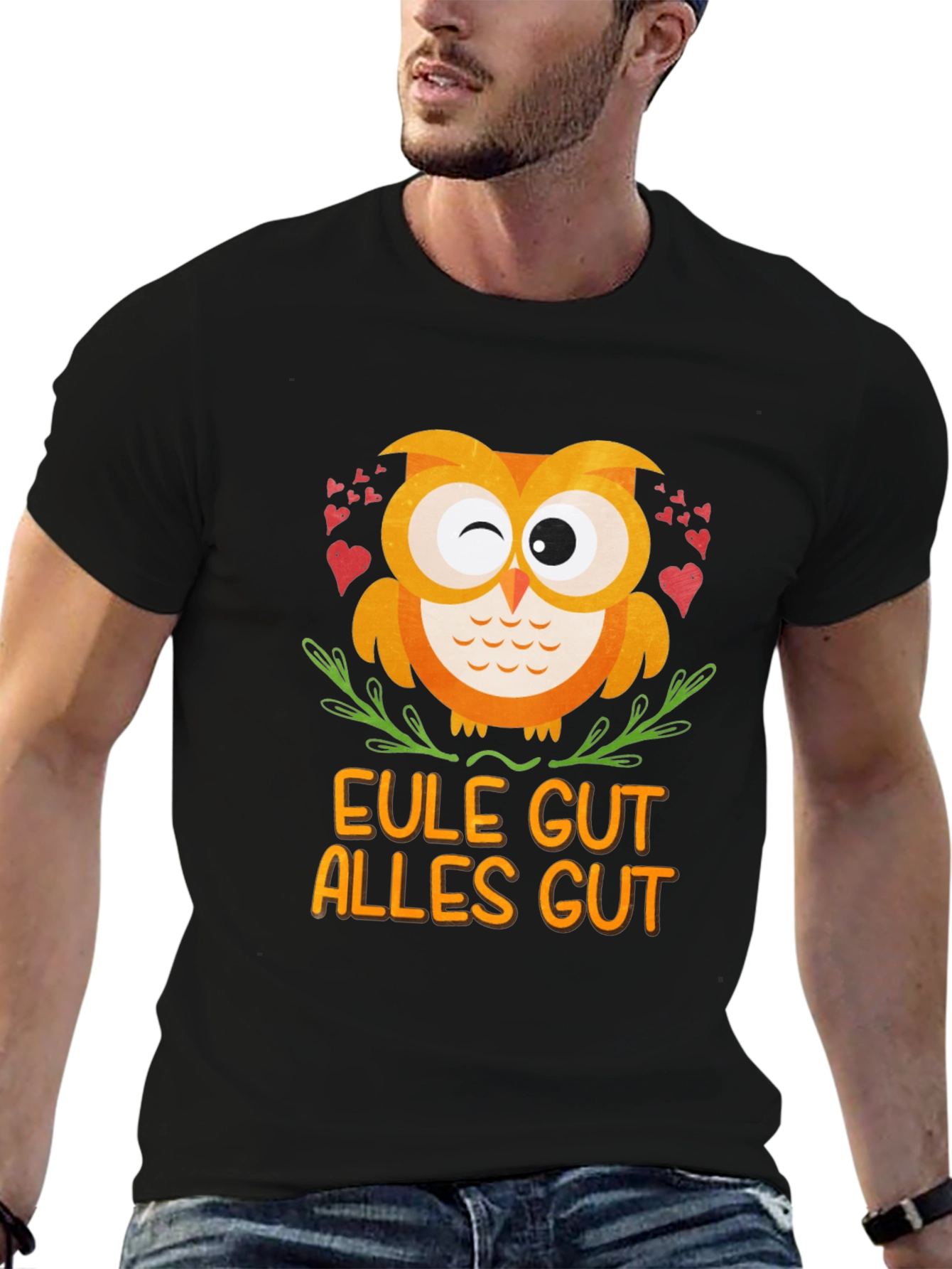 Eule Gut Alles Gut Owl T-Shirt - Black