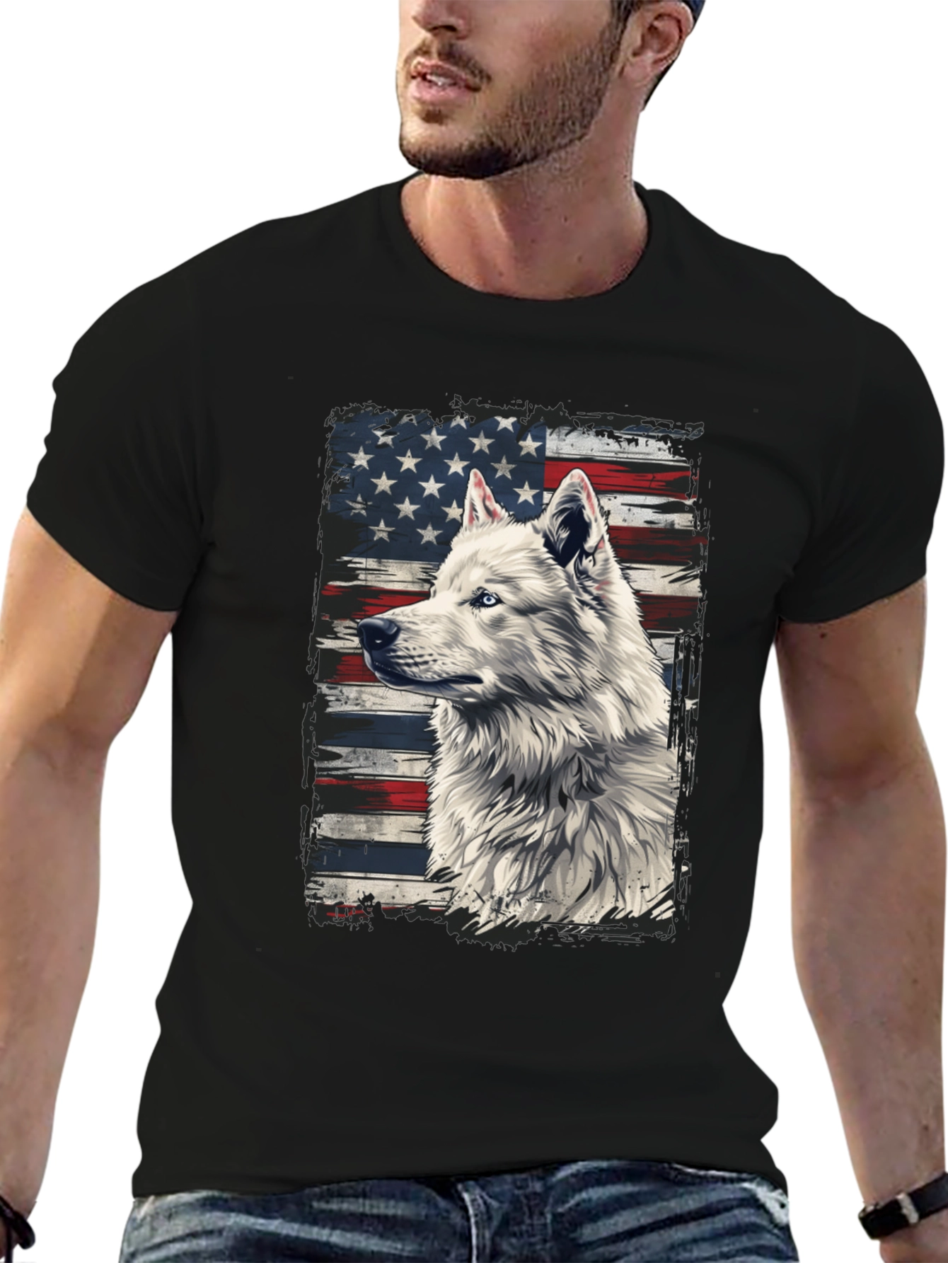 American Flag Wolf Graphic T-Shirt
