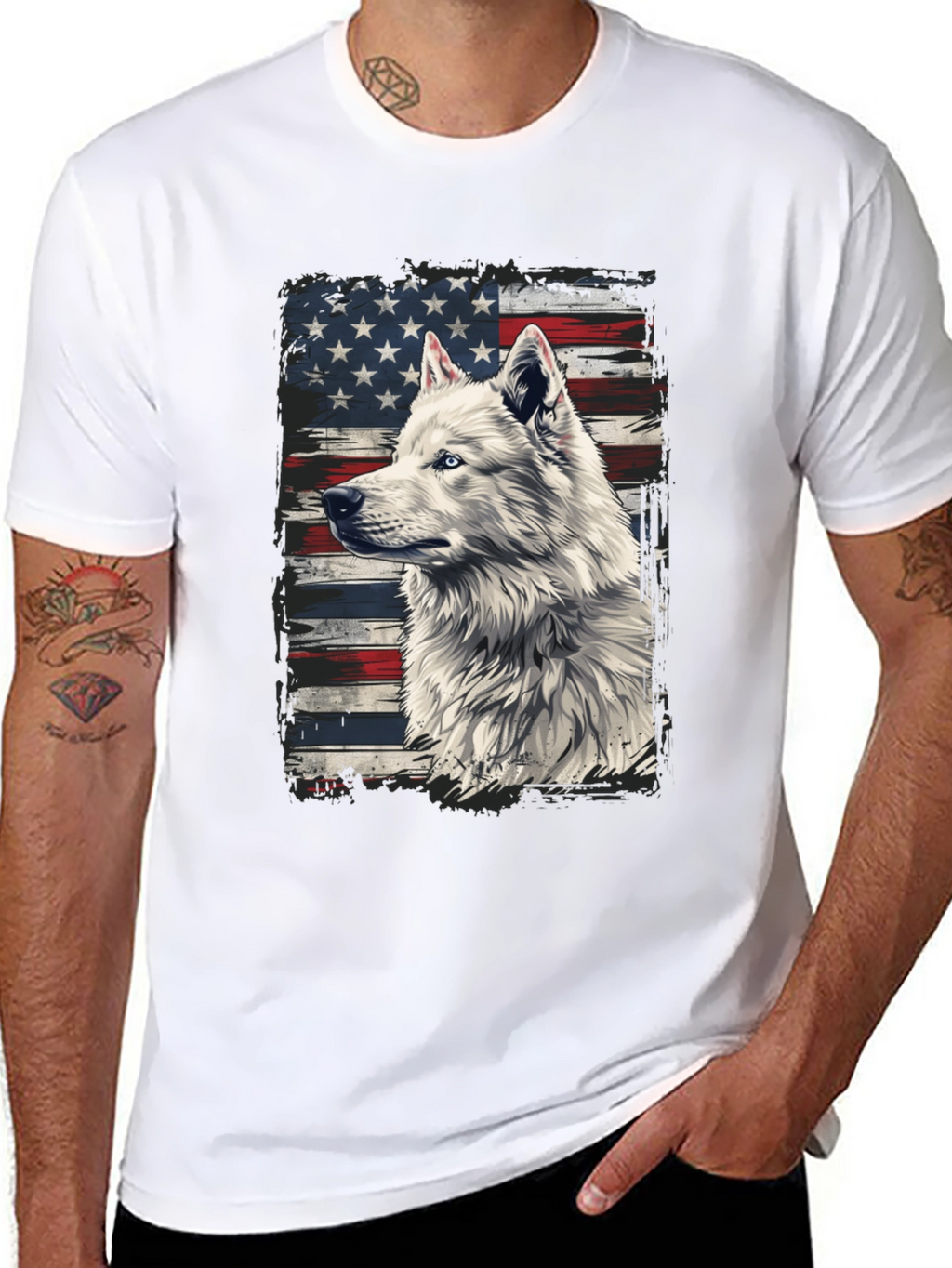 American Flag Wolf Graphic T-Shirt