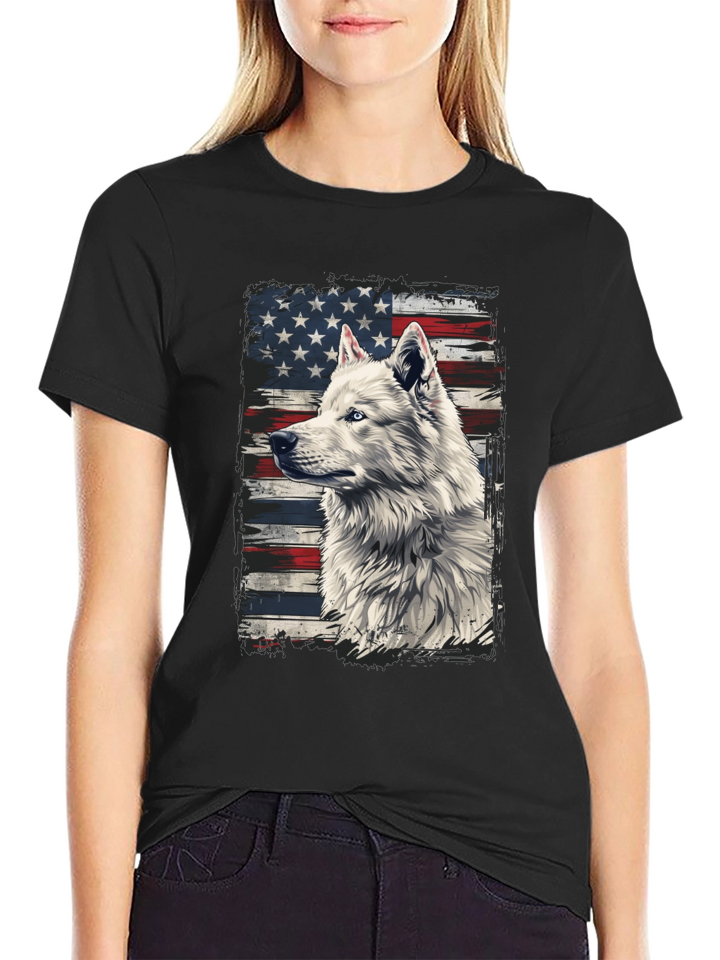 American Flag Wolf Graphic T-Shirt