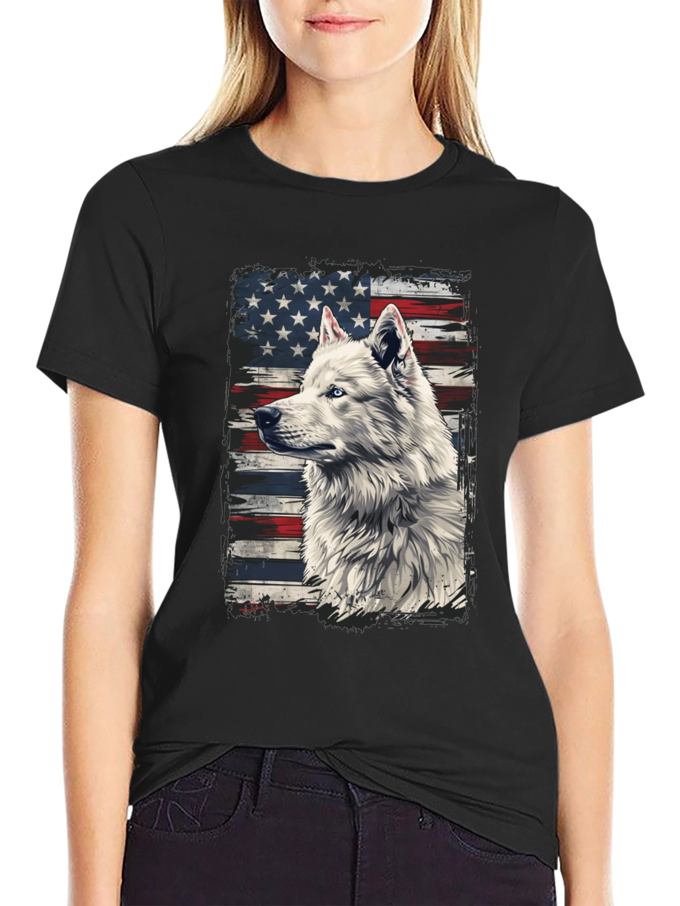 American Flag Wolf Graphic T-Shirt