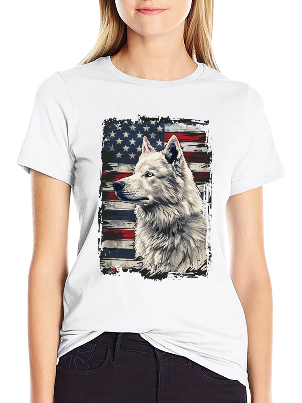 American Flag Wolf Graphic T-Shirt
