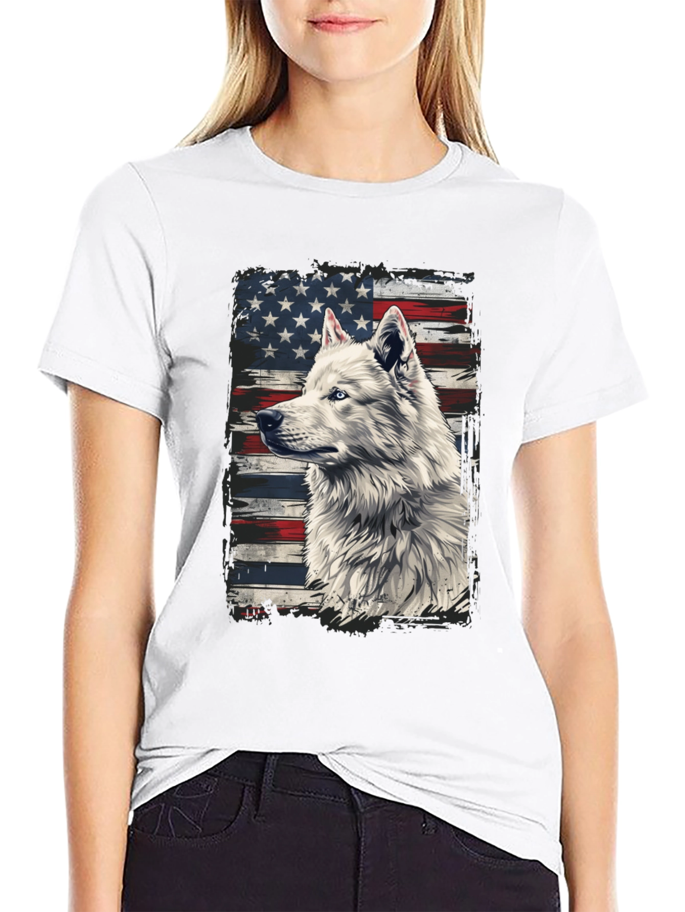 American Flag Wolf Graphic T-Shirt