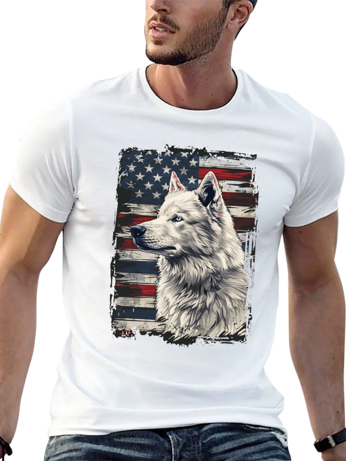 American Flag Wolf Graphic T-Shirt