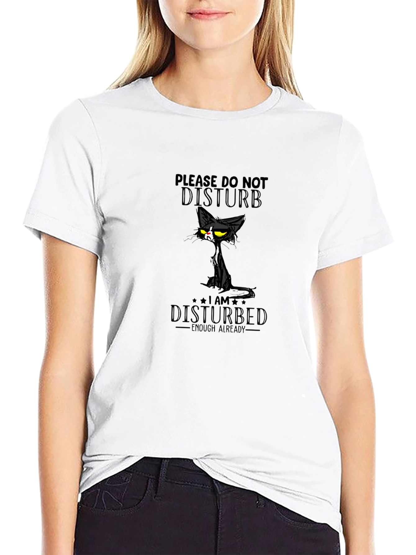 Disturbed Cat Graphic Tee - Black Cotton T-Shirt