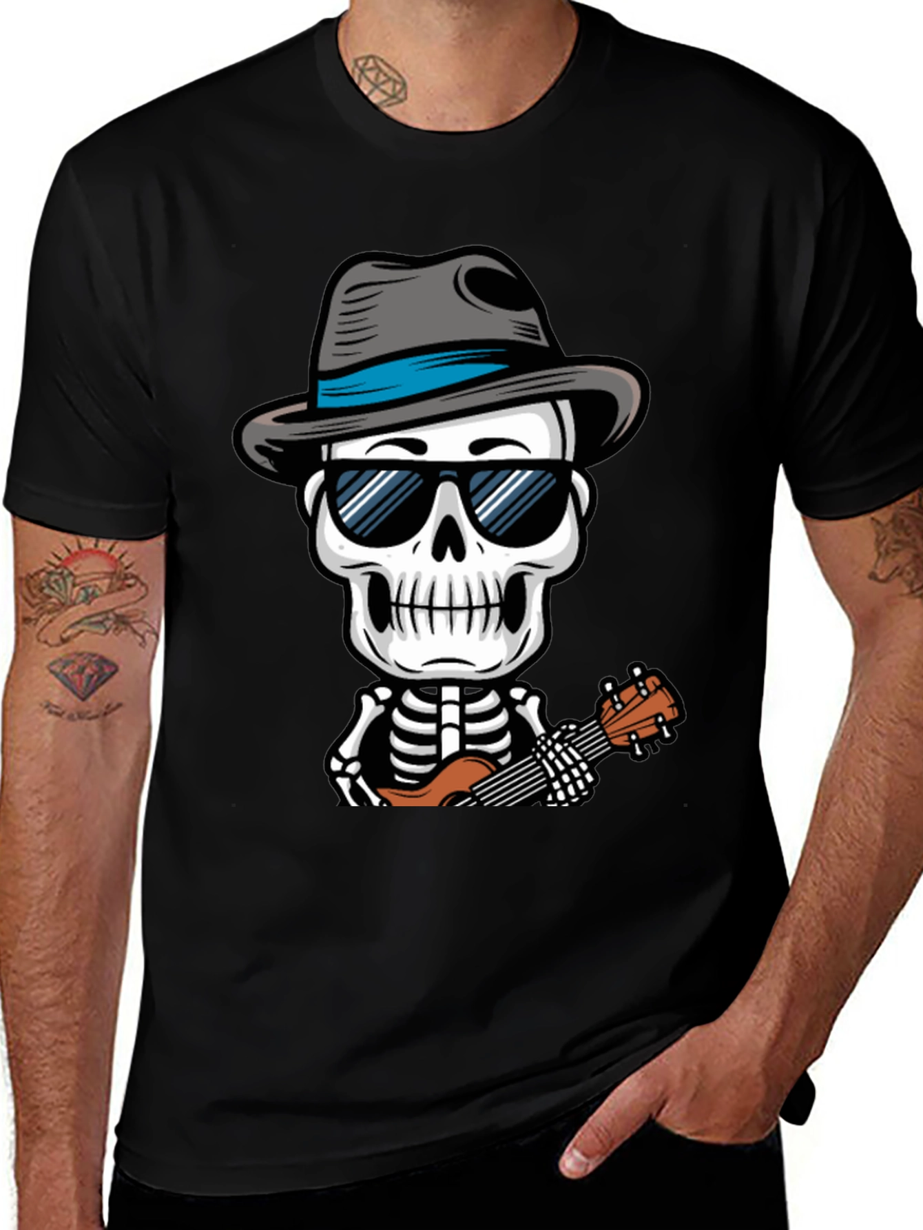 Skeleton Ukulele Player Graphic Tee - Cool & Unique Design