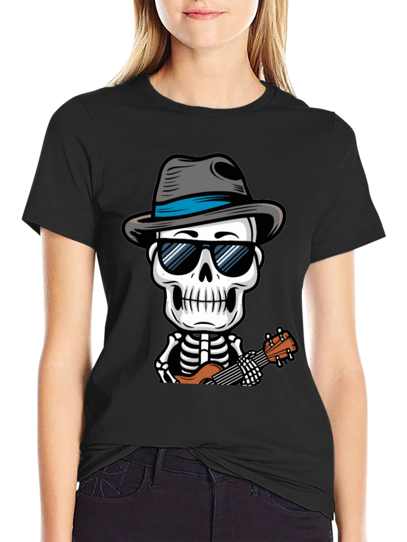 Skeleton Ukulele Player Graphic Tee - Cool & Unique Design