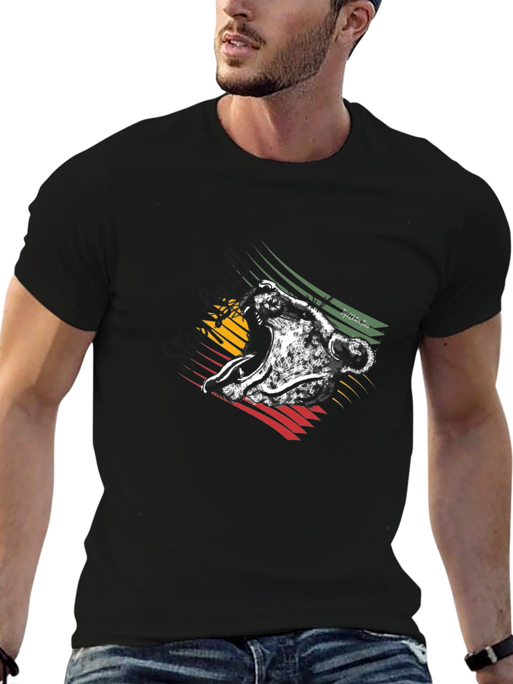 Rasta Lion Graphic Tee - Black Cotton T-Shirt