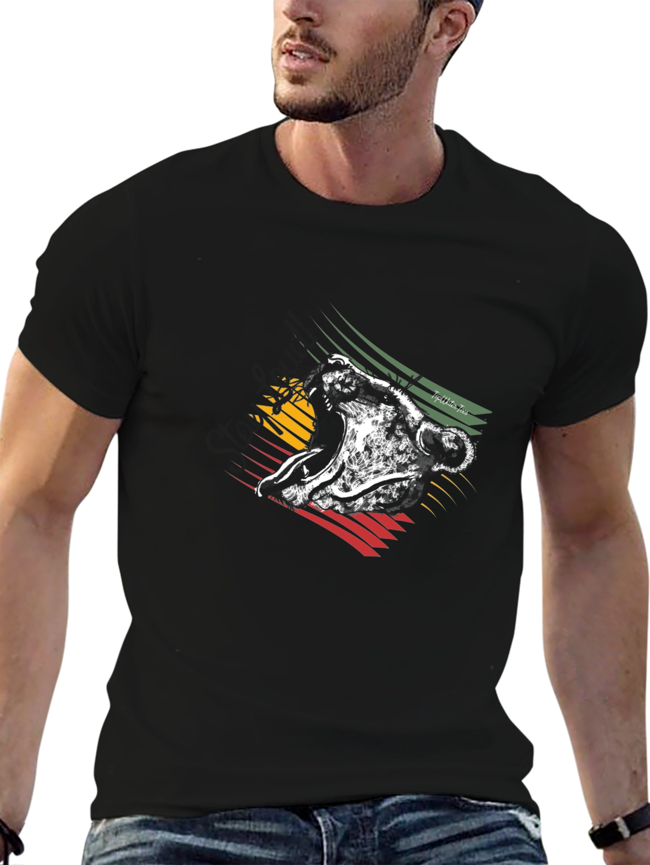 Rasta Lion Graphic Tee - Black Cotton T-Shirt
