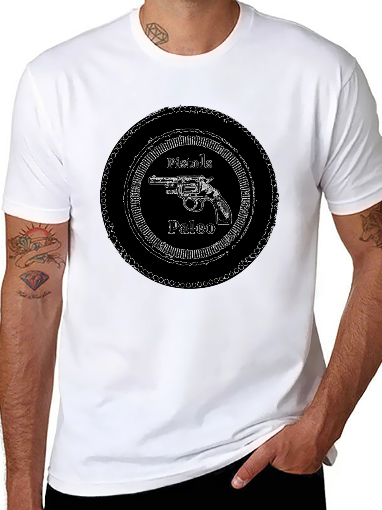 Pistols Paleo Graphic T-Shirt - Black Crew Neck