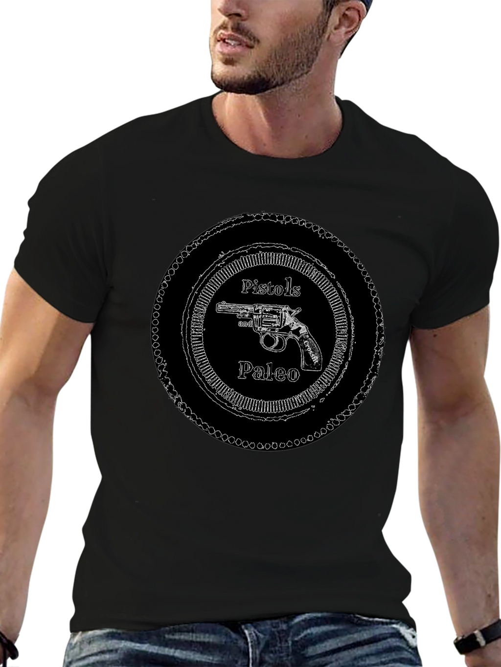 Pistols Paleo Graphic T-Shirt - Black Crew Neck