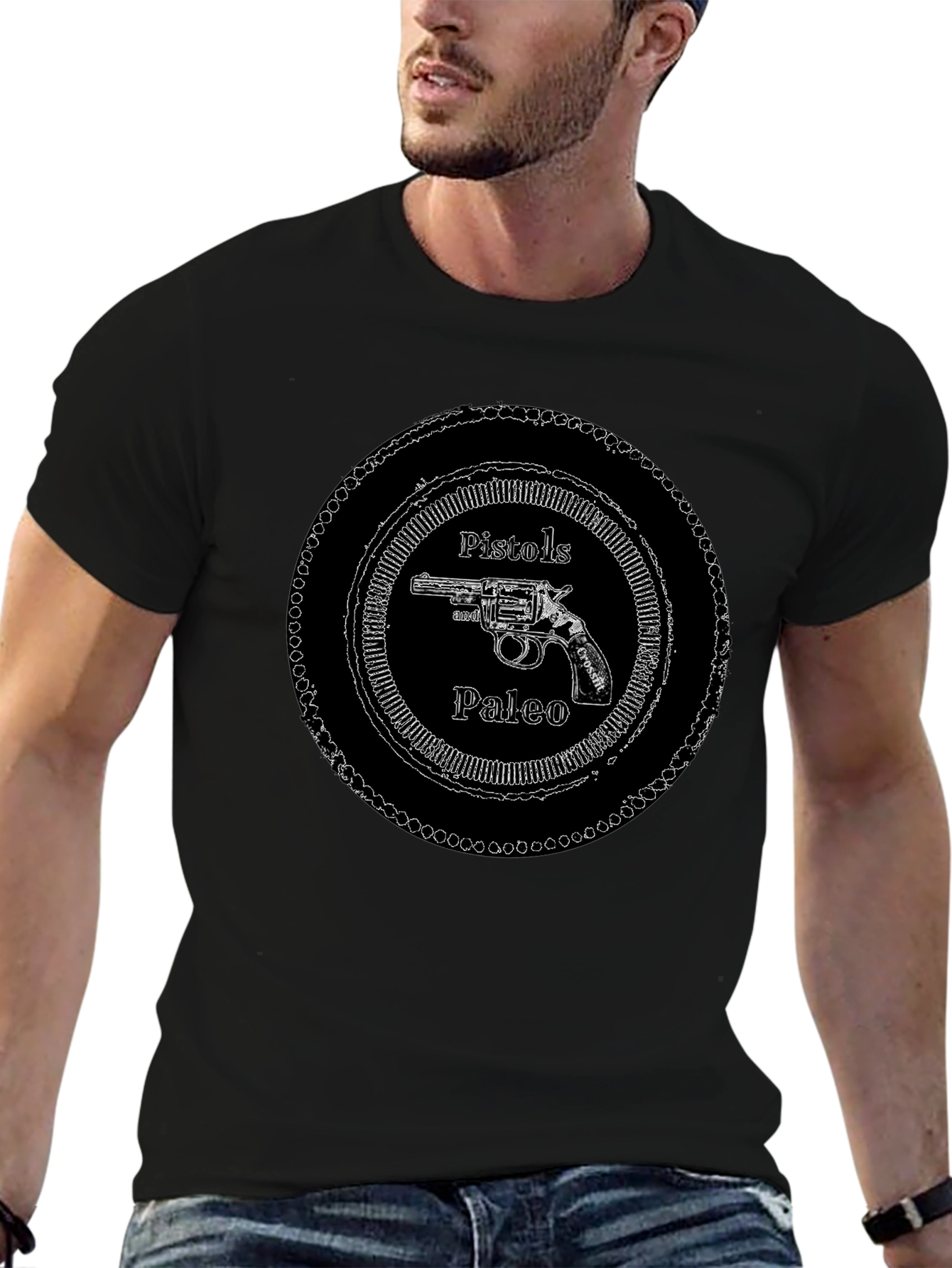 Pistols Paleo Graphic T-Shirt - Black Crew Neck